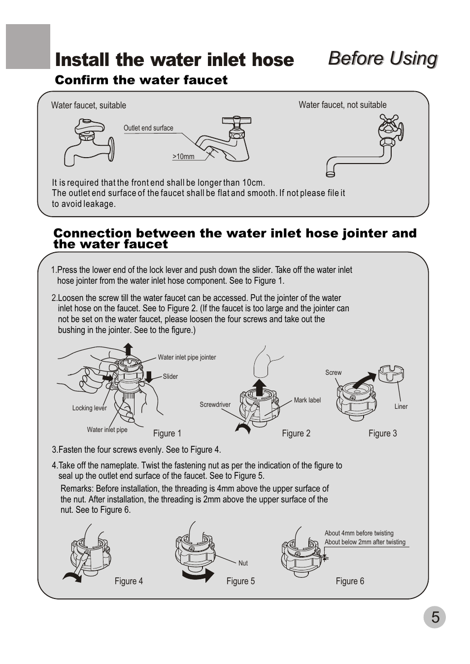 Before using, Before using install the water inlet hose | haier XQB50-20 User Manual | Page 7 / 20