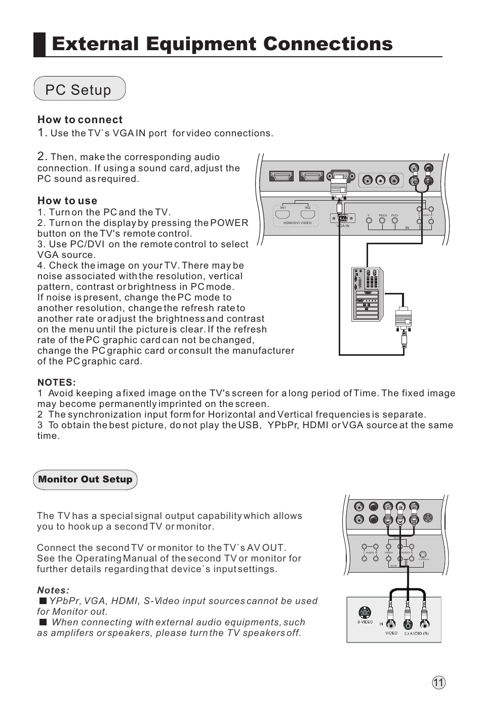 External equipment connections, Pc setup, How to connect | How to use, Use the tv`s vga in port for video connections | haier L32A18-AK User Manual | Page 14 / 50