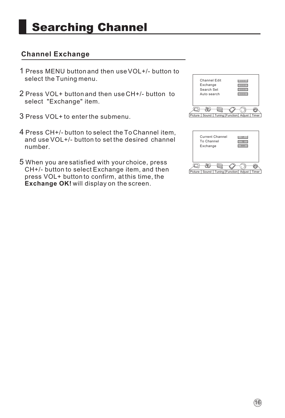 Searching channel, Channel exchange | haier L32A18-AK User Manual | Page 19 / 50