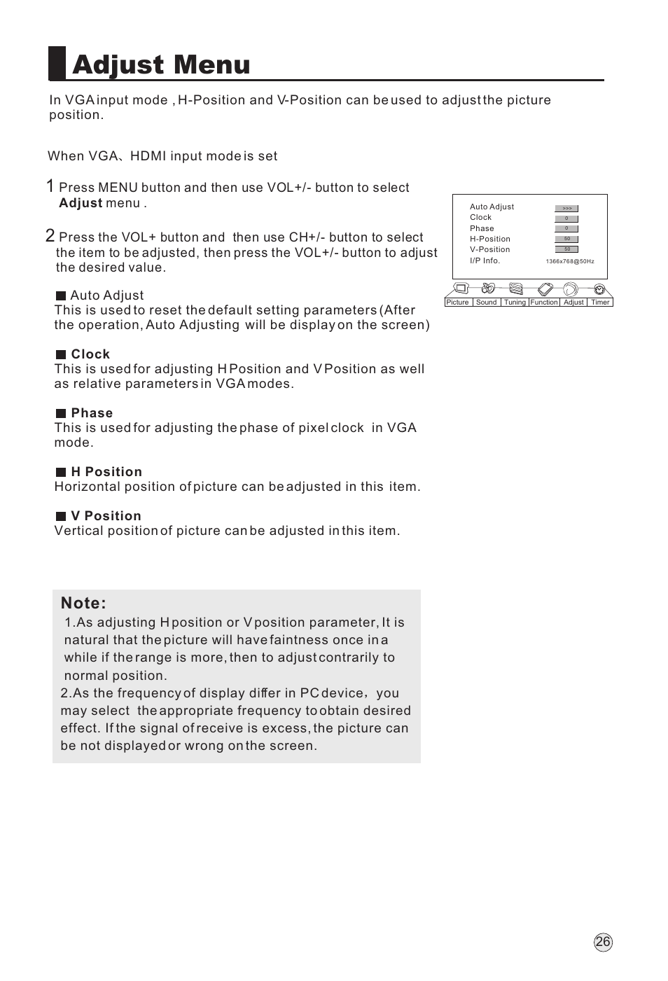 Adjust menu | haier L32A18-AK User Manual | Page 29 / 50