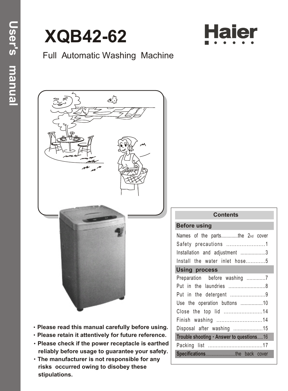 haier XQB42-62 User Manual | 20 pages