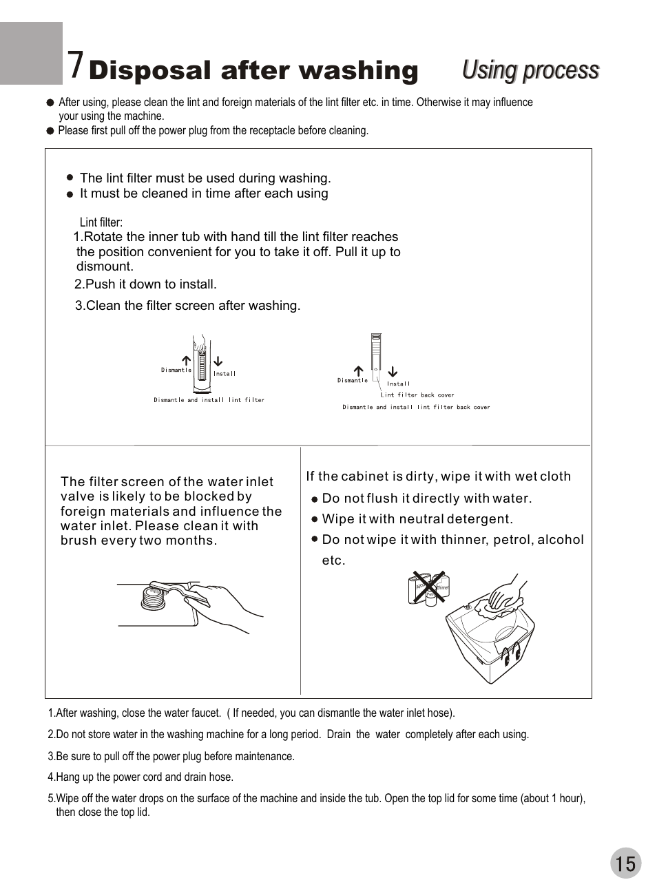 Using process, Using process disposal after washing | haier XQB42-62 User Manual | Page 17 / 20
