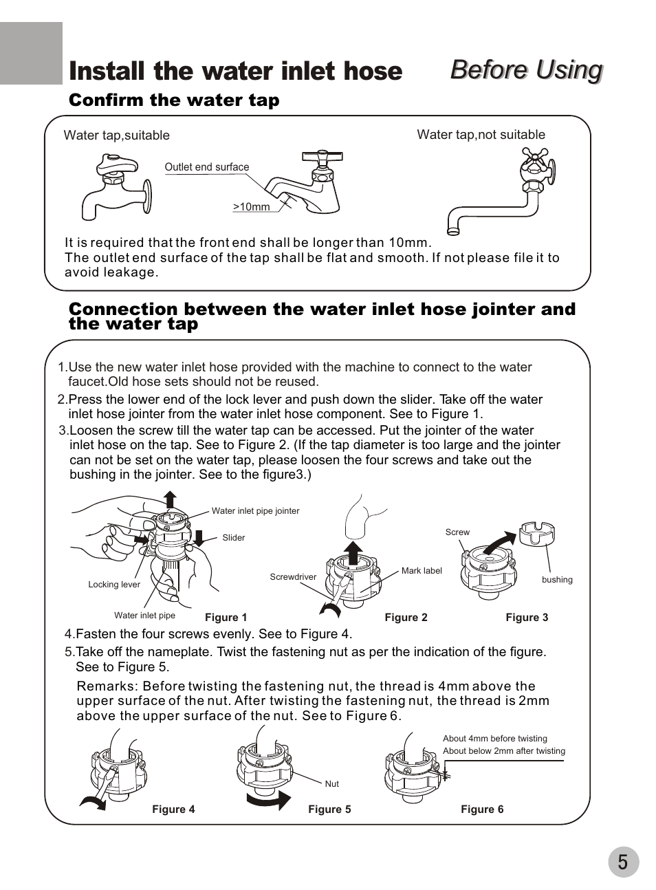 Before using, Before using install the water inlet hose | haier XQB42-62 User Manual | Page 7 / 20