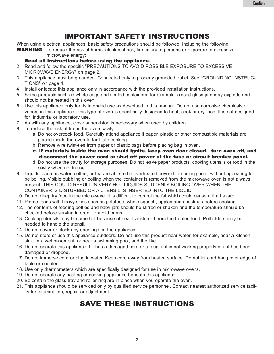 Important safety instructions, Save these instructions | haier MWG7036RW/B User Manual | Page 3 / 12