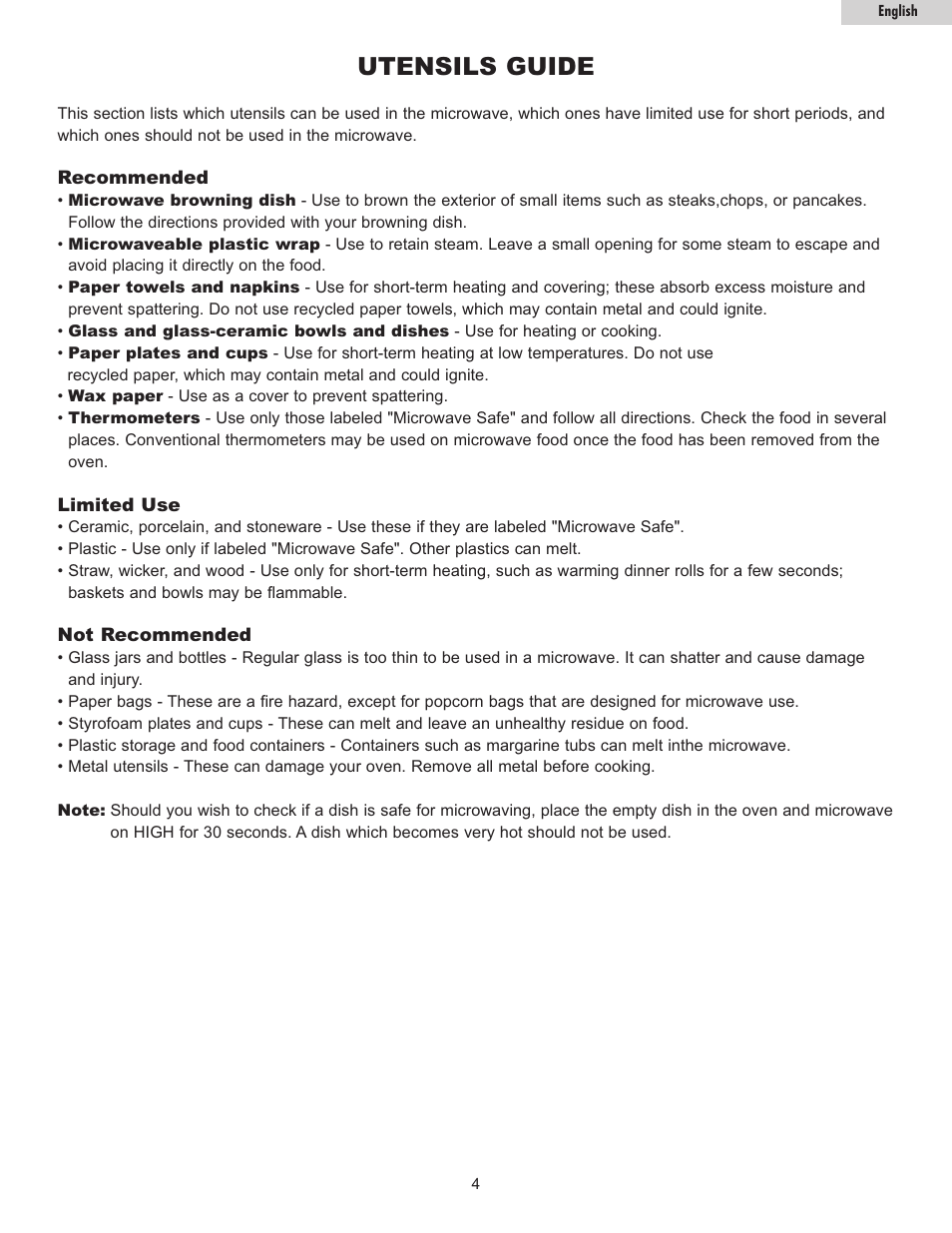 Utensils guide | haier MWG7036RW/B User Manual | Page 5 / 12