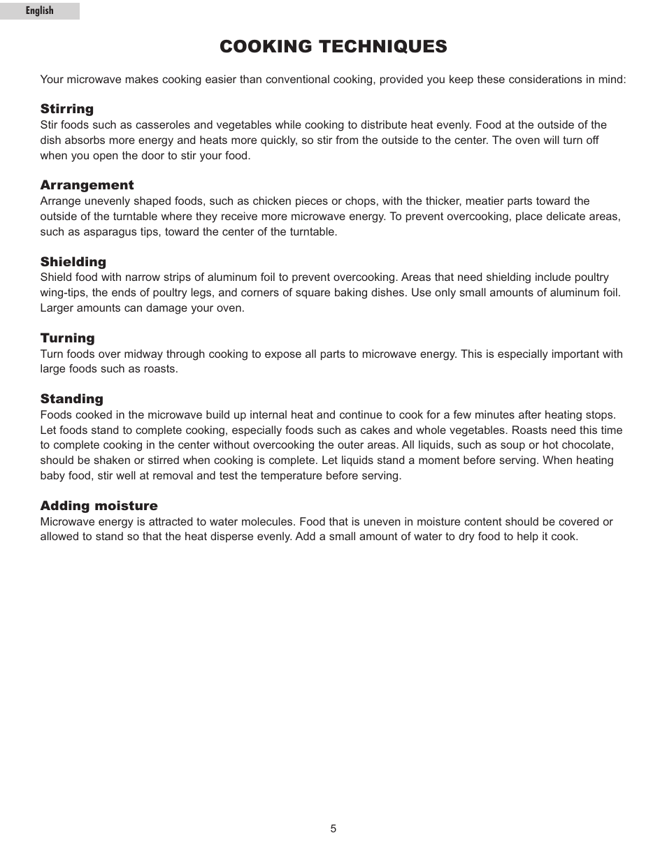 Cooking techniques | haier MWG7036RW/B User Manual | Page 6 / 12