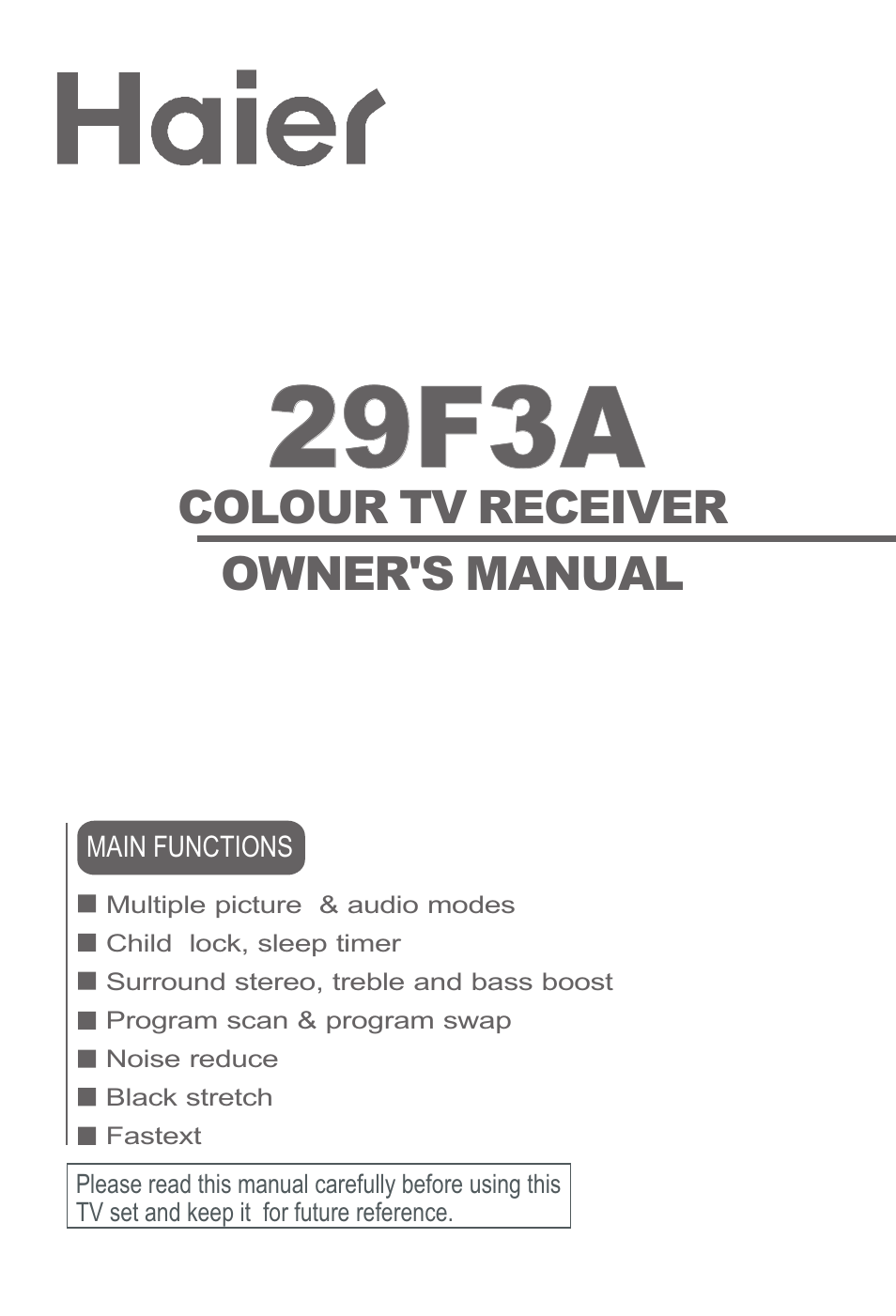 haier 29F3A User Manual | 32 pages