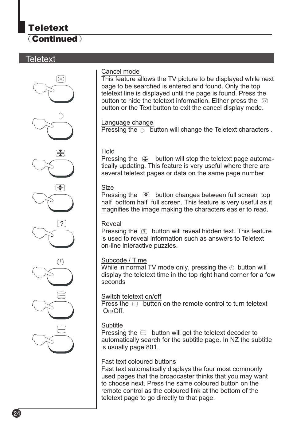 Teletext, Continued | haier 29F3A User Manual | Page 26 / 32