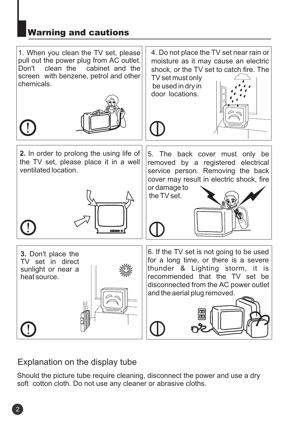 Warning and cautions, Explanation on the display tube | haier 29F3A User Manual | Page 4 / 32