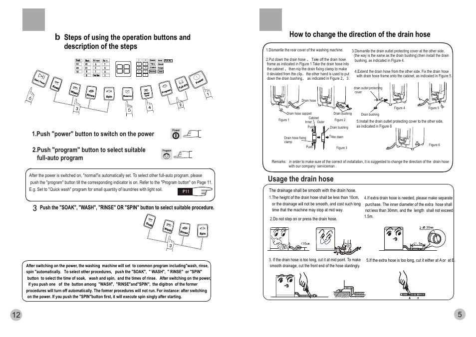 Usage the drain hose, Push "power" button to switch on the power | haier HWM90-0566 User Manual | Page 7 / 10