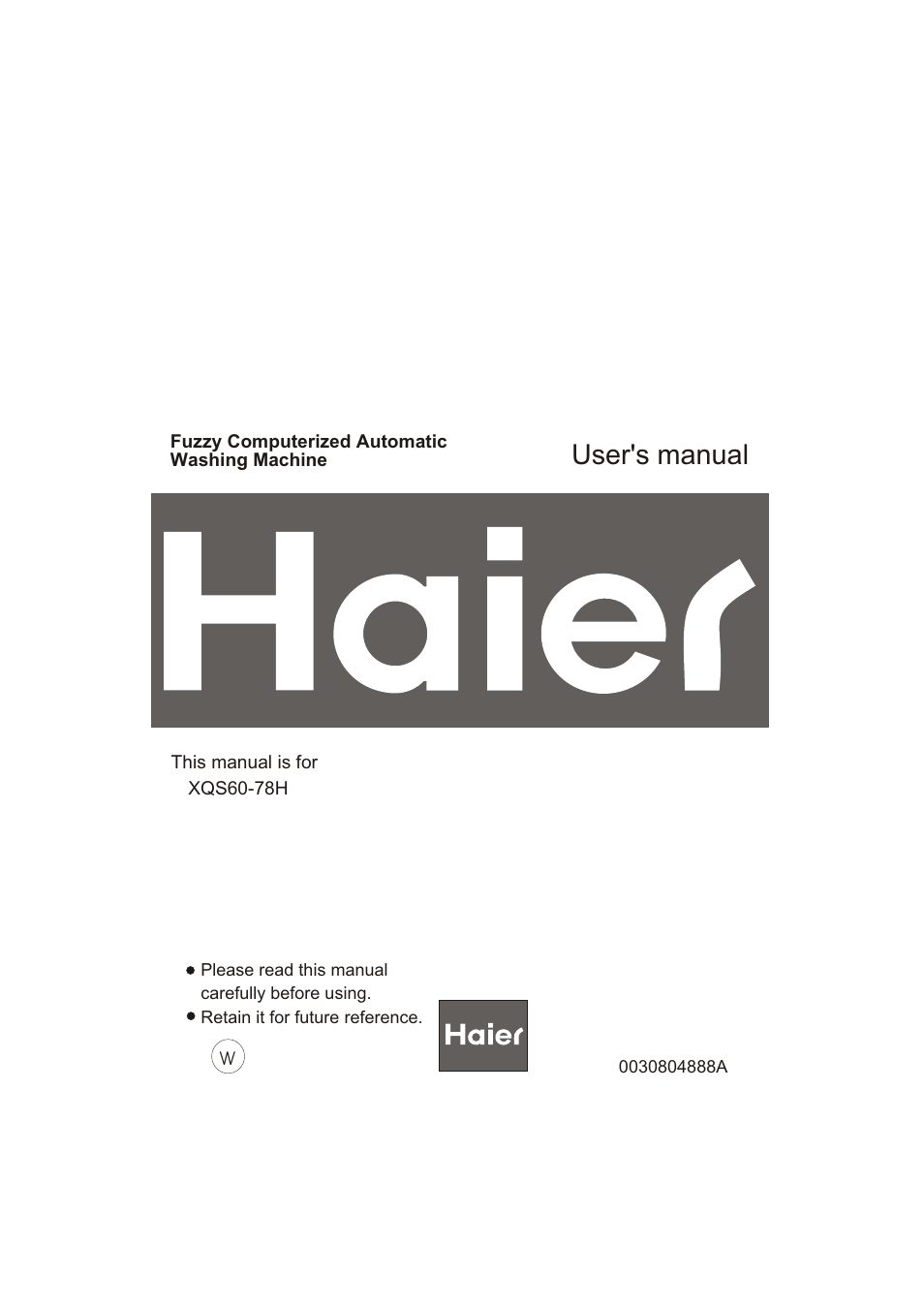 haier XQS60-78H User Manual | 19 pages