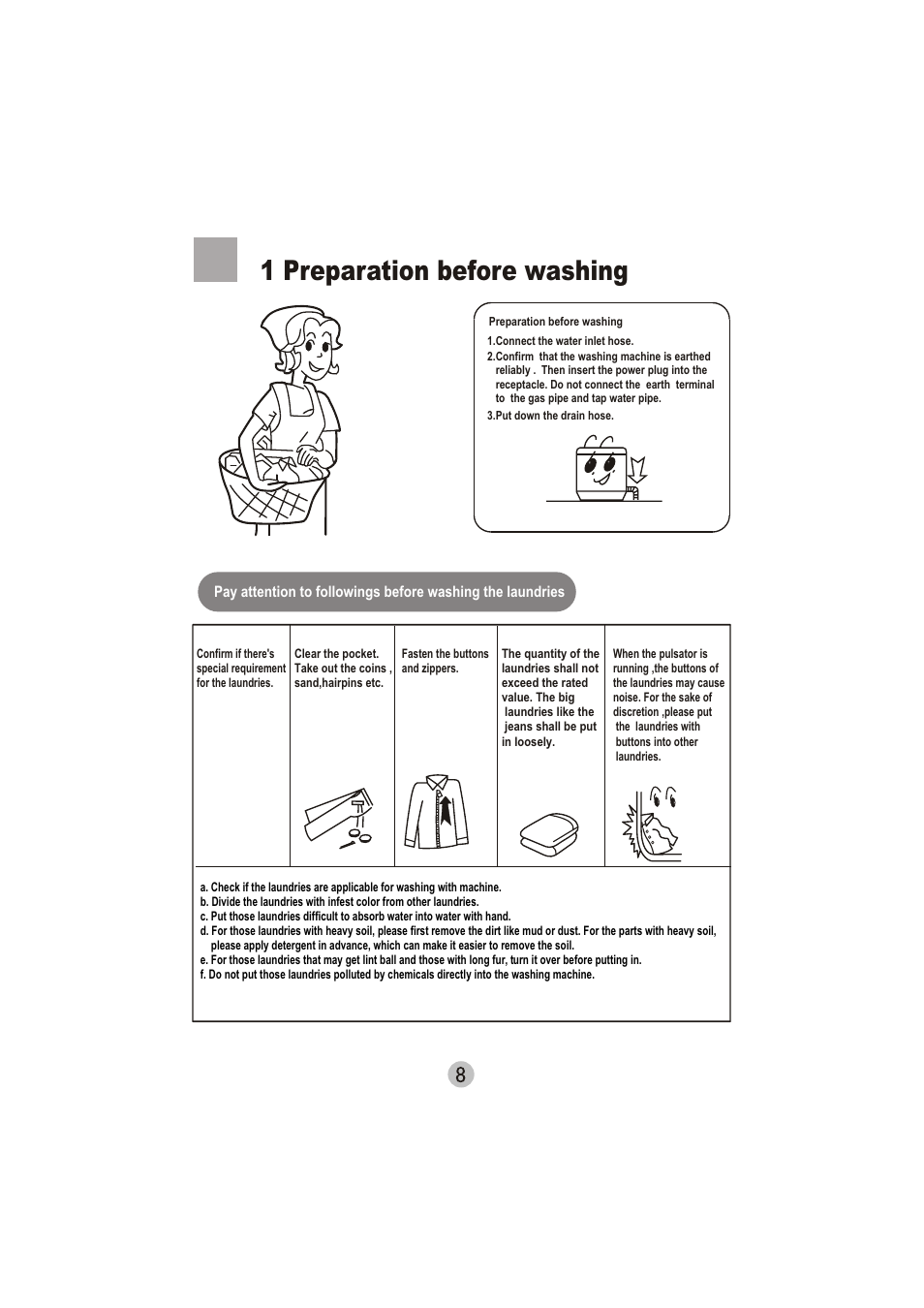 1 preparation before washing | haier XQS60-78H User Manual | Page 10 / 19