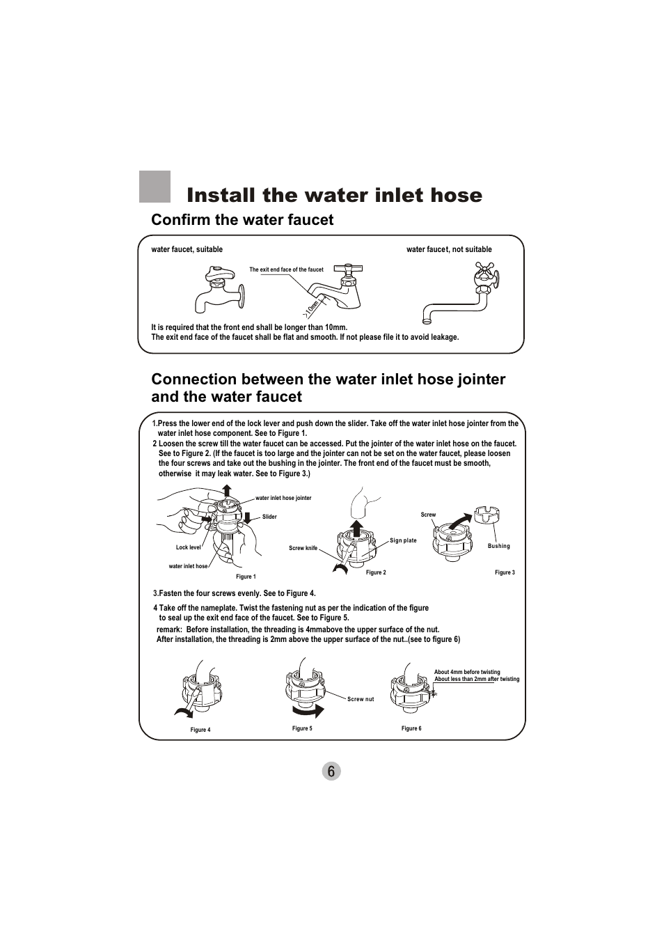 Install the water inlet hose | haier XQS60-78H User Manual | Page 8 / 19