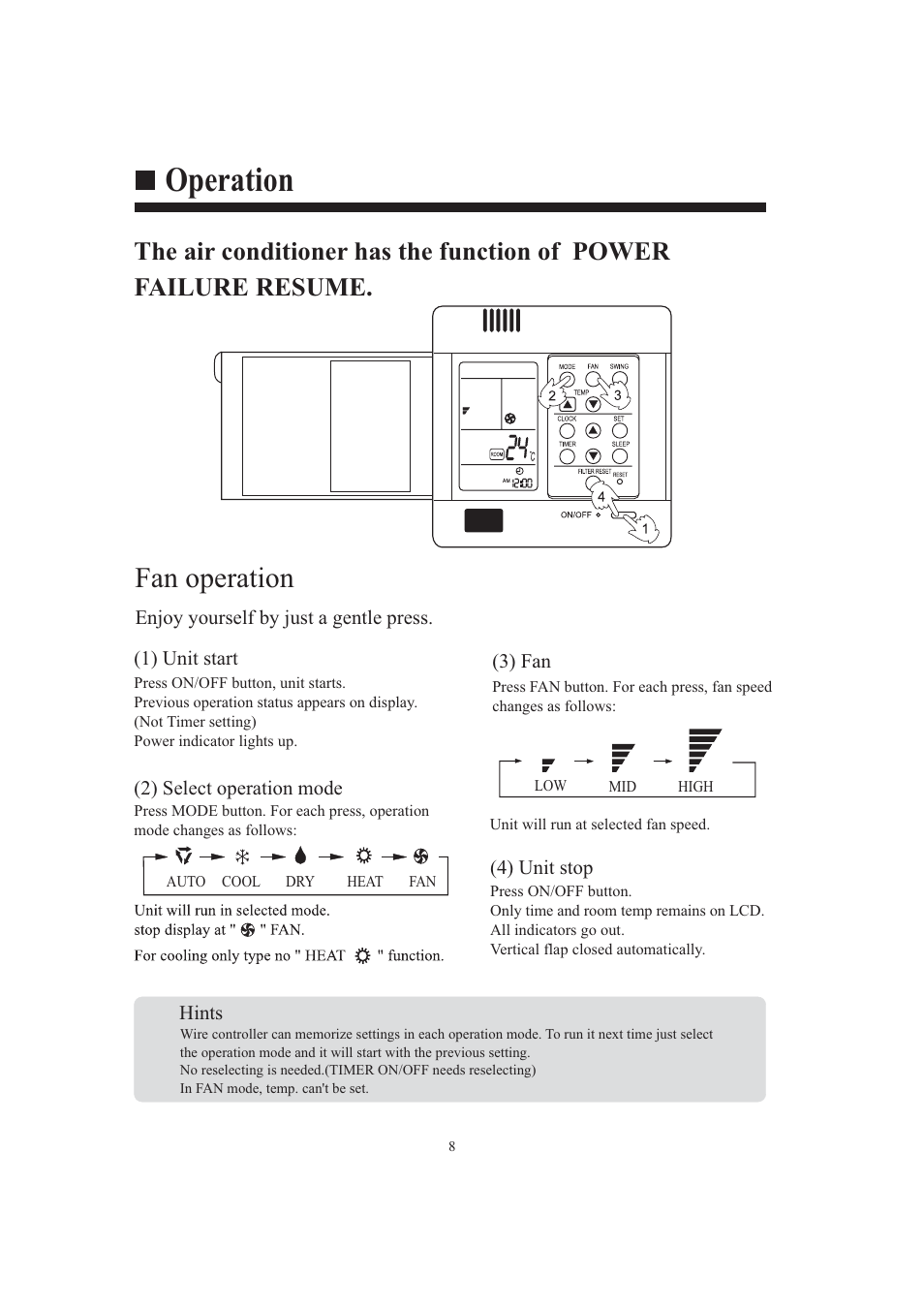 Operation, Fan operation | haier AB482XCAAA AB242XCAAA User Manual | Page 10 / 35