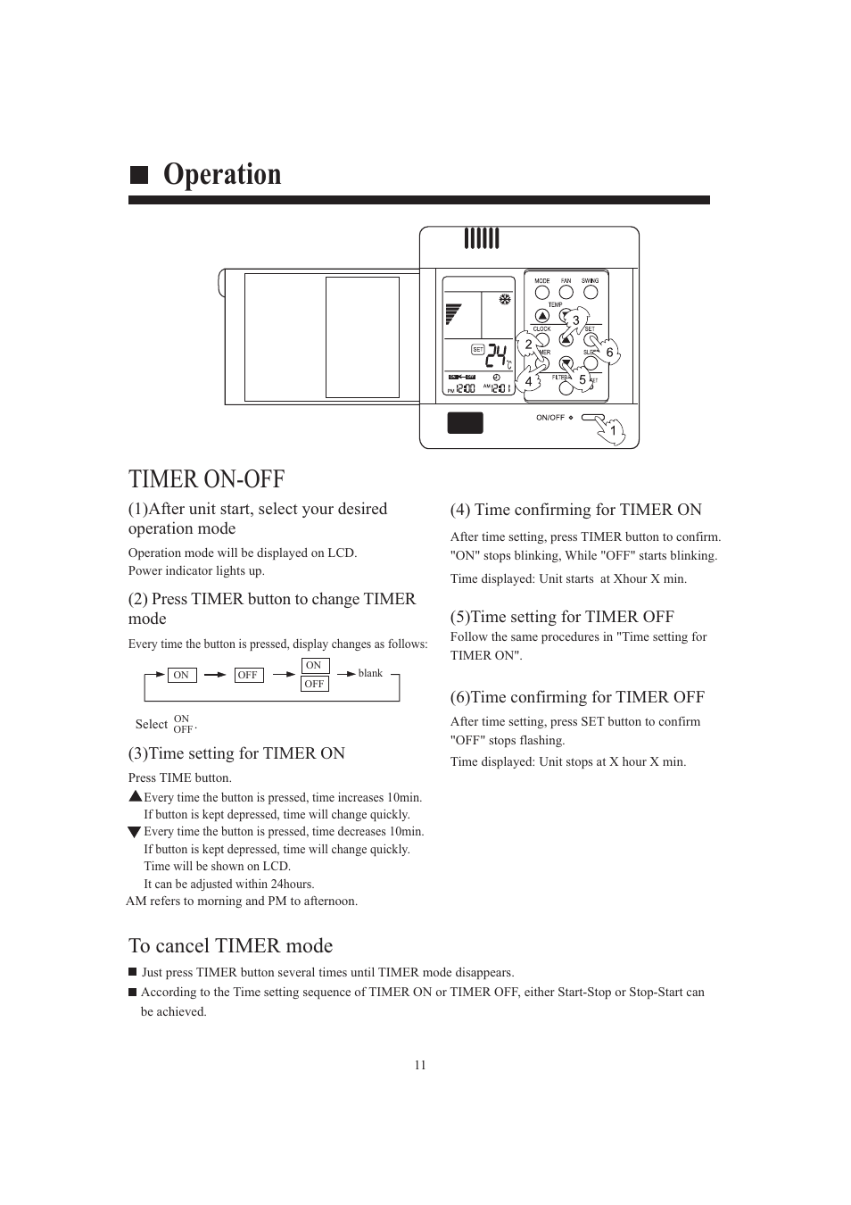 Operation, Timer on-off | haier AB482XCAAA AB242XCAAA User Manual | Page 13 / 35