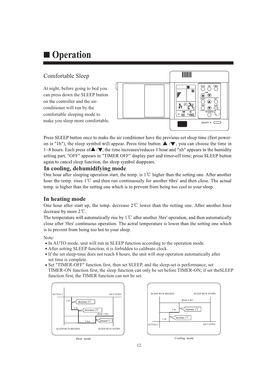 Operation, Comfortable sleep | haier AB482XCAAA AB242XCAAA User Manual | Page 14 / 35