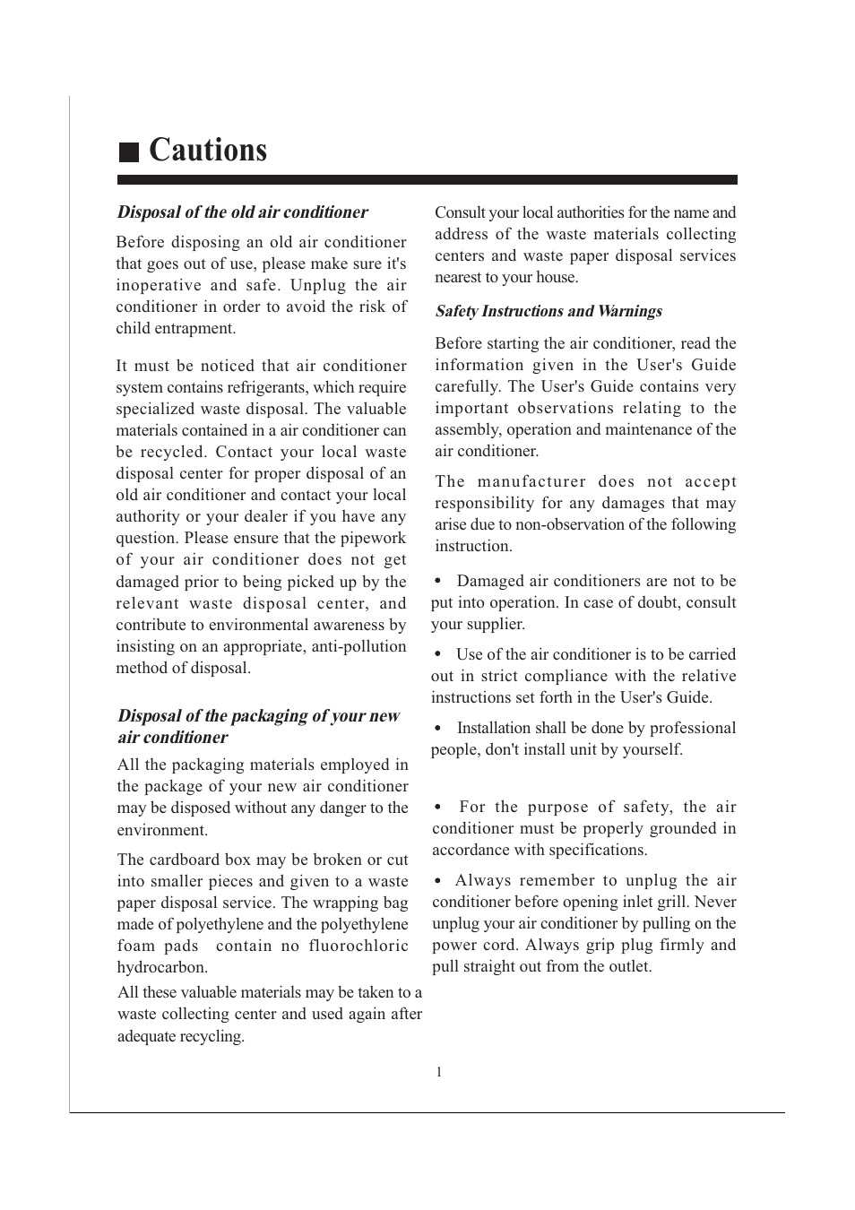 Cautions | haier AB482XCAAA AB242XCAAA User Manual | Page 3 / 35