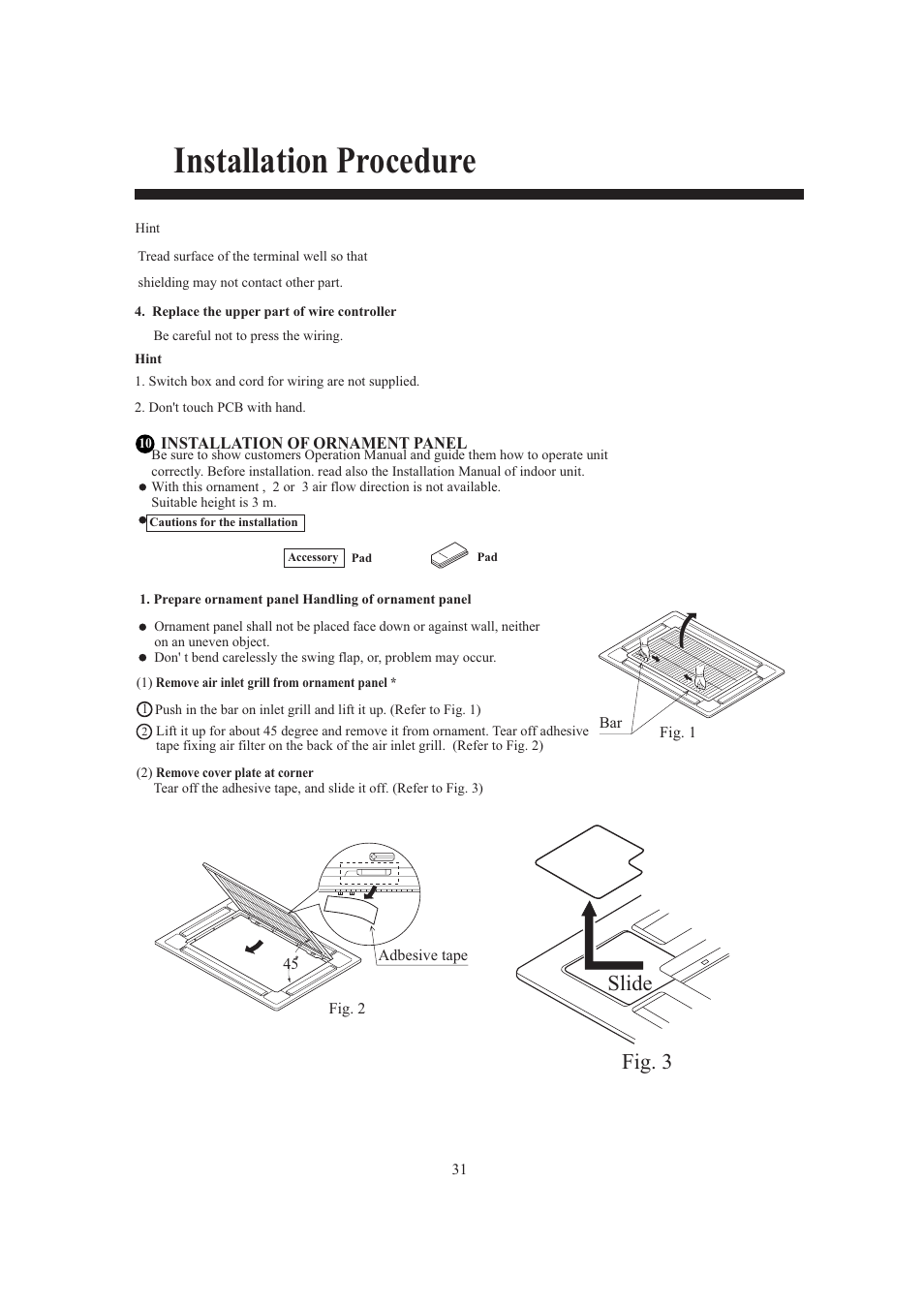 Installation procedure, Slide fig. 3 | haier AB482XCAAA AB242XCAAA User Manual | Page 33 / 35