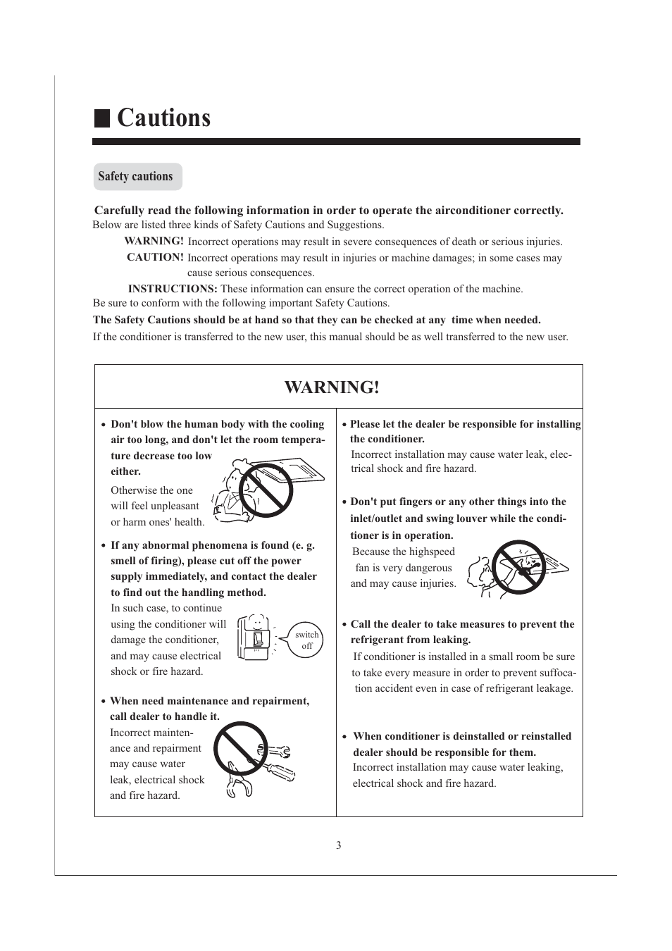 Cautions, Warning | haier AB482XCAAA AB242XCAAA User Manual | Page 5 / 35