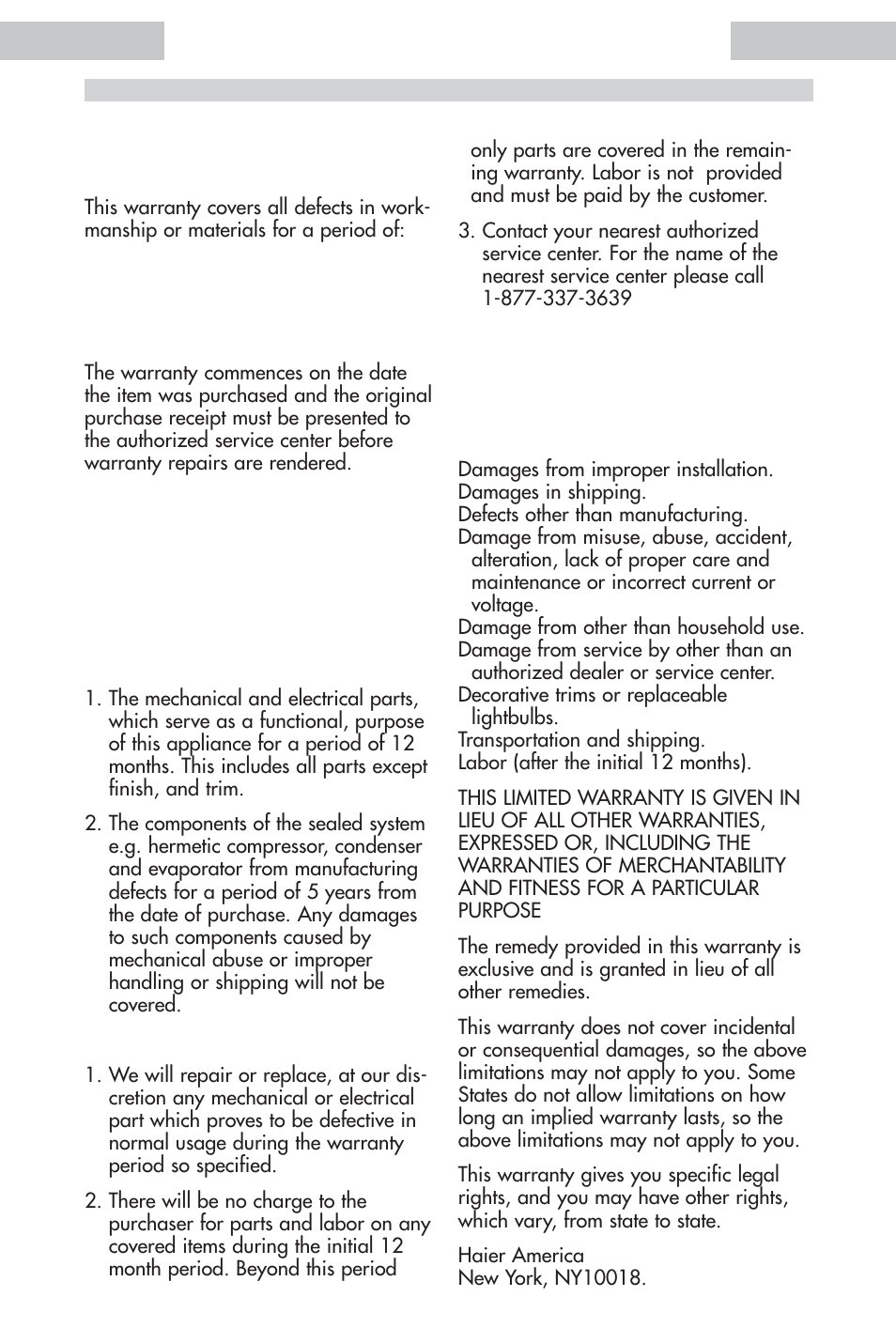 Limited warranty | haier HDE11WNA User Manual | Page 22 / 68
