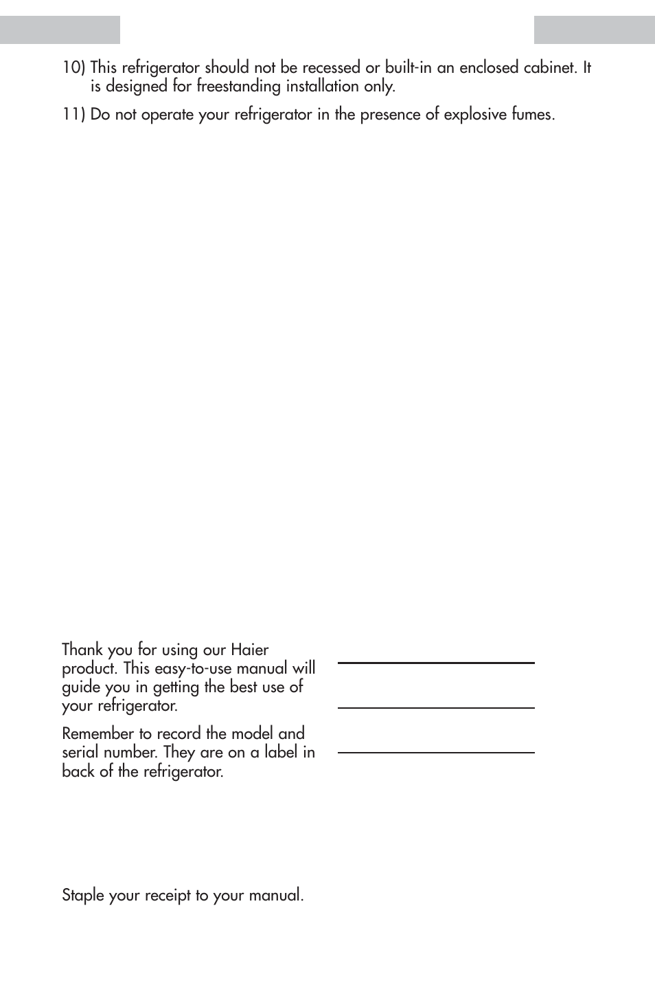 Save these instructions danger, For future reference please | haier HDE11WNA User Manual | Page 3 / 68