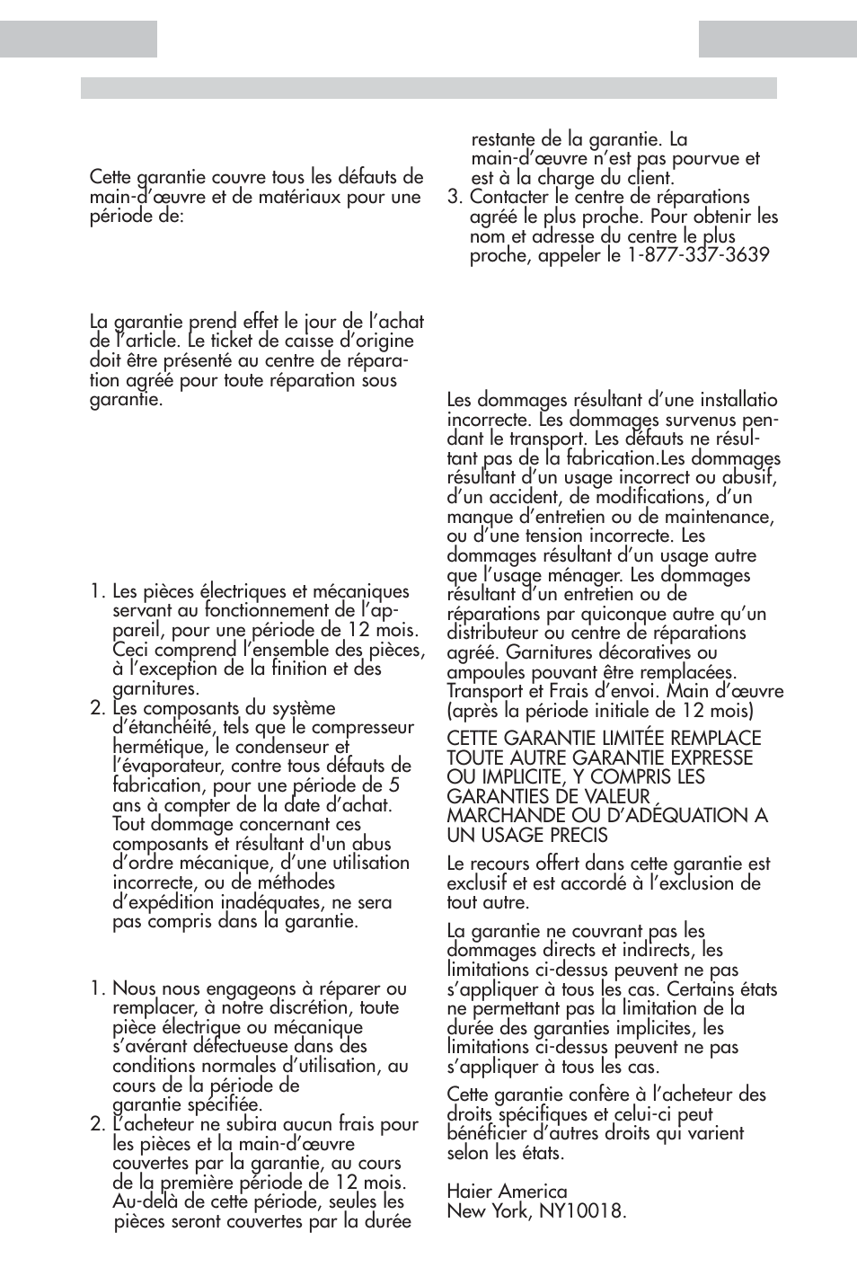 Garantie limitée | haier HDE11WNA User Manual | Page 44 / 68