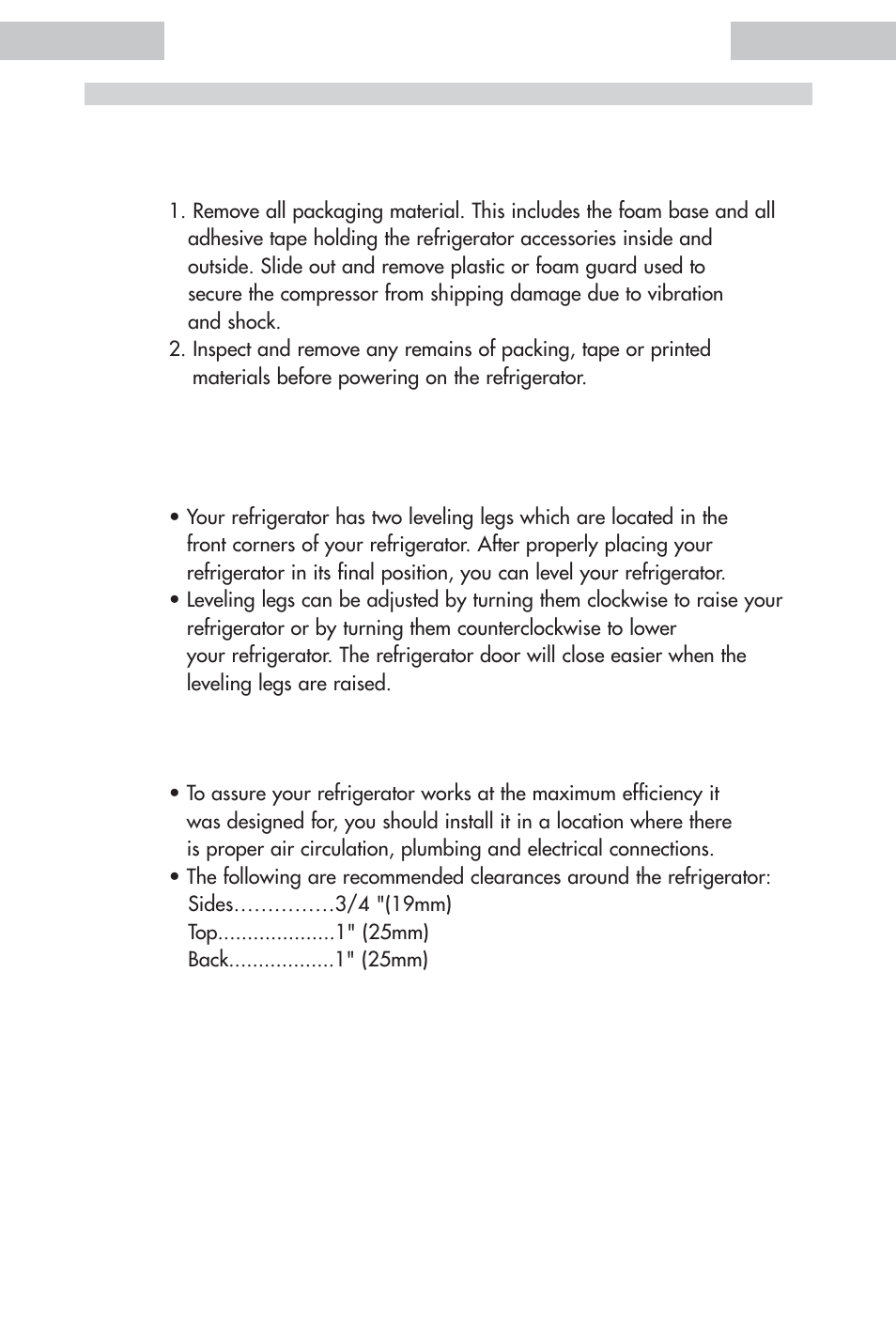 Installing your refrigerator | haier HDE11WNA User Manual | Page 6 / 68
