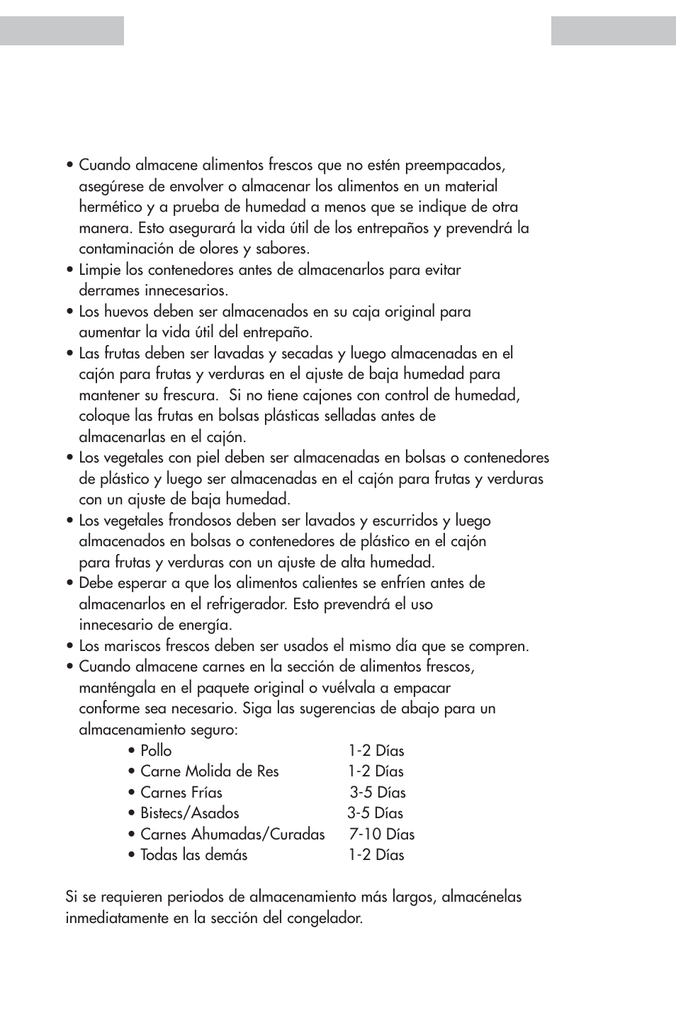 Información sobre el almacenamiento de alimentos | haier HDE11WNA User Manual | Page 60 / 68