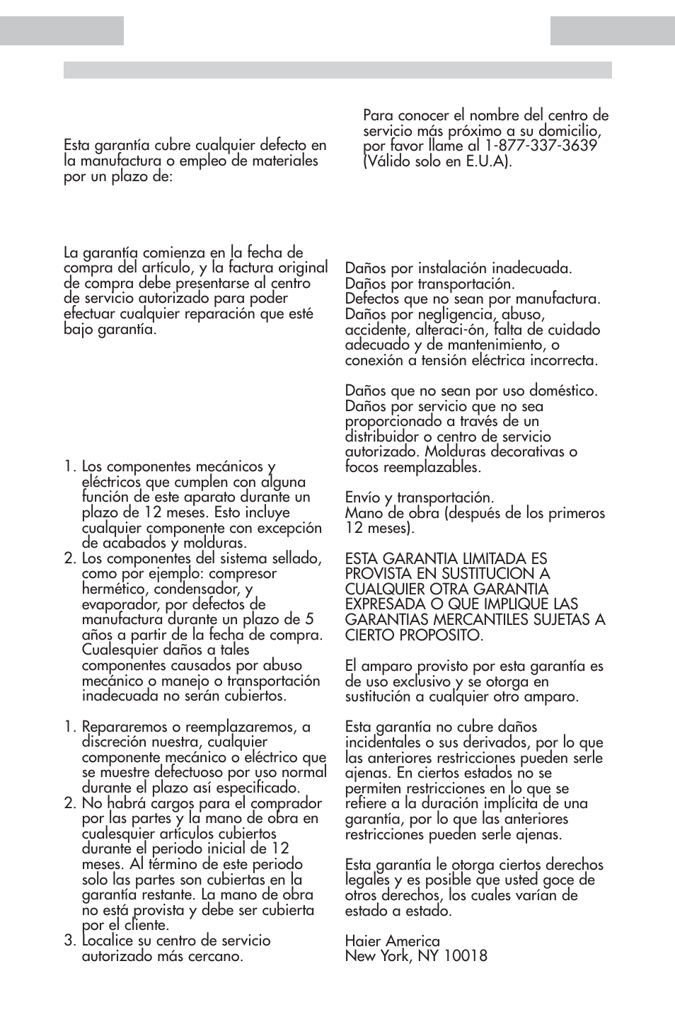 Garantía limitado | haier HDE11WNA User Manual | Page 67 / 68