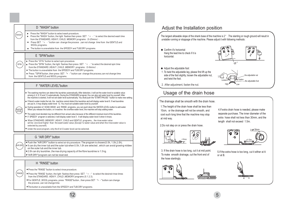 Usage of the drain hose, Adjust the installation position | haier HWM65-828 User Manual | Page 7 / 10