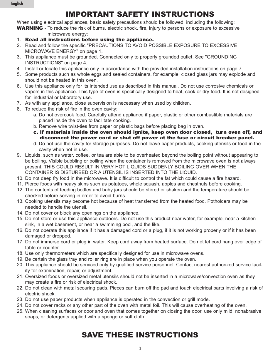 Important safety instructions, Save these instructions | haier MWM10100GCSS User Manual | Page 4 / 17