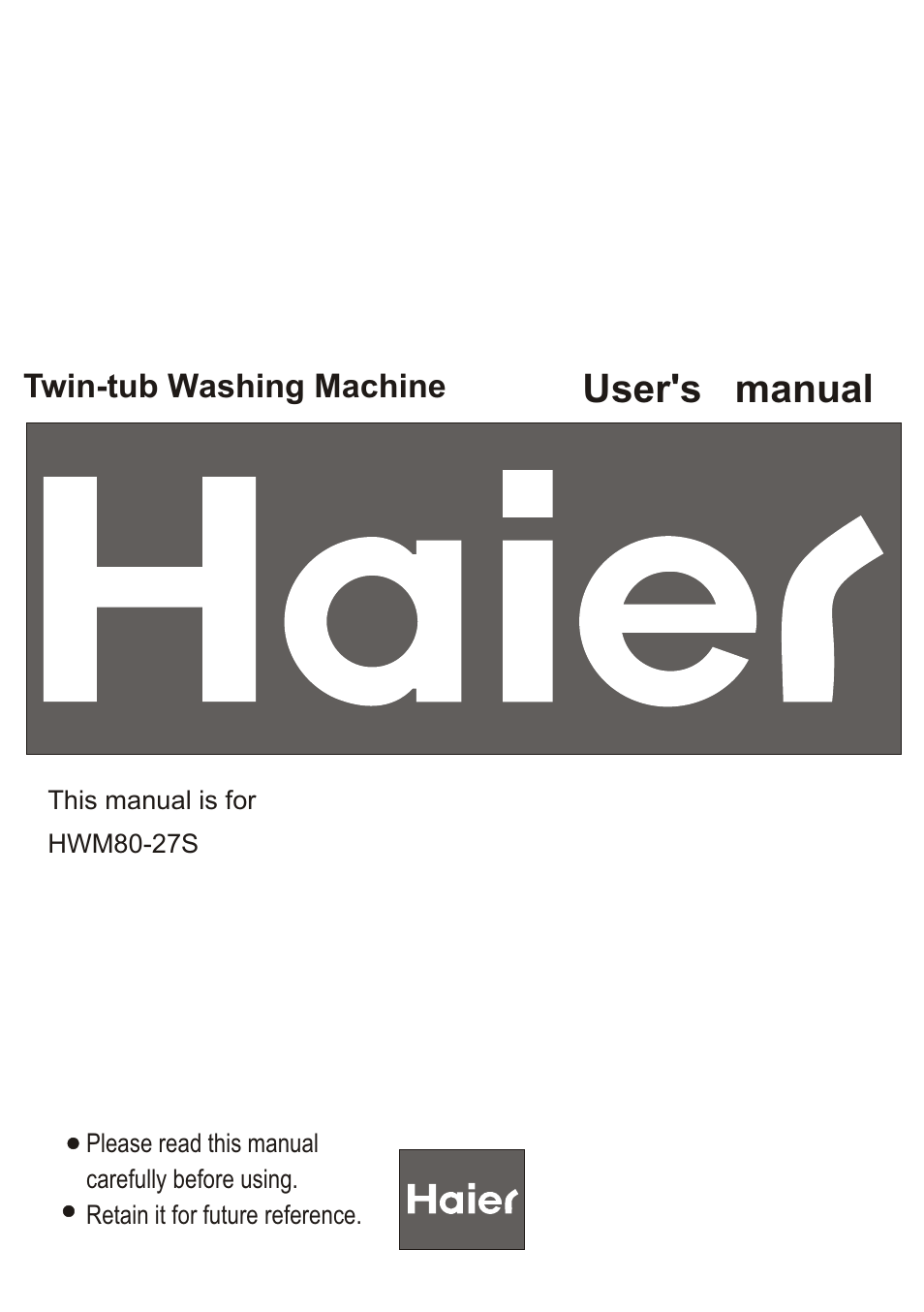 haier HWM80-27S User Manual | 20 pages