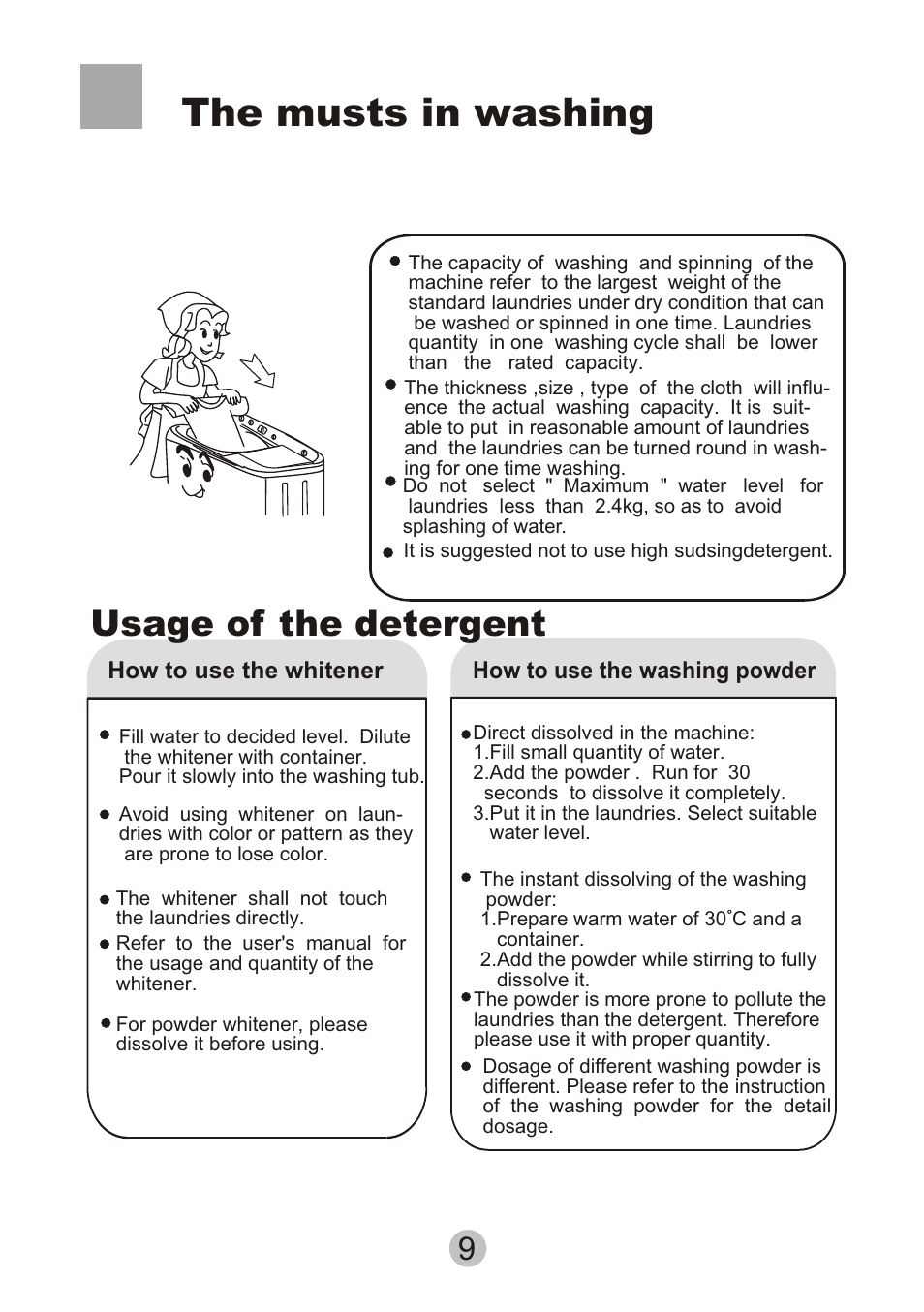 The musts in washing, Usage of the detergent | haier HWM80-27S User Manual | Page 11 / 20