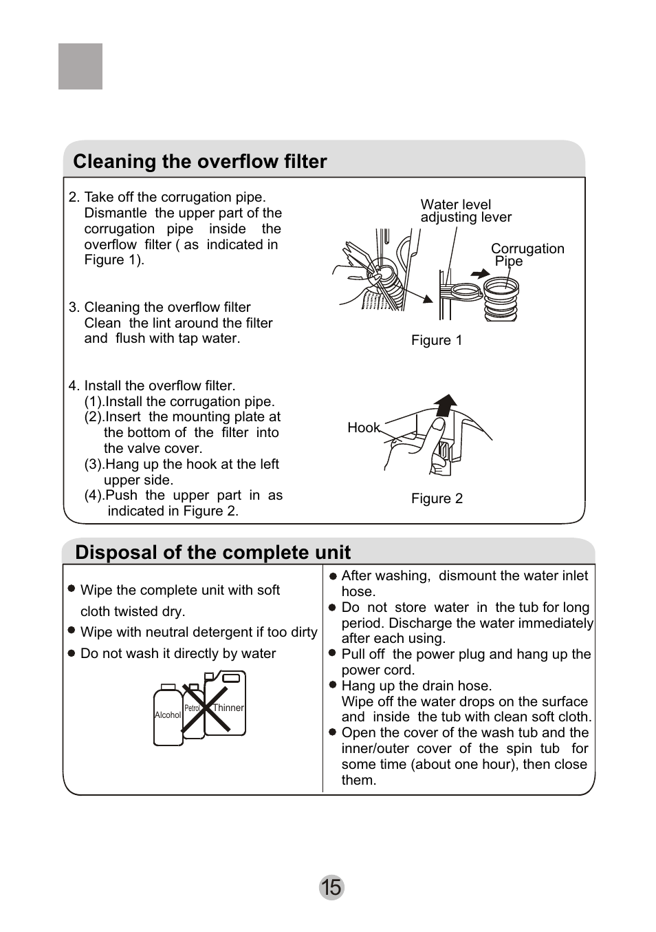 Cleaning the overflow filter, Disposal of the complete unit | haier HWM80-27S User Manual | Page 17 / 20