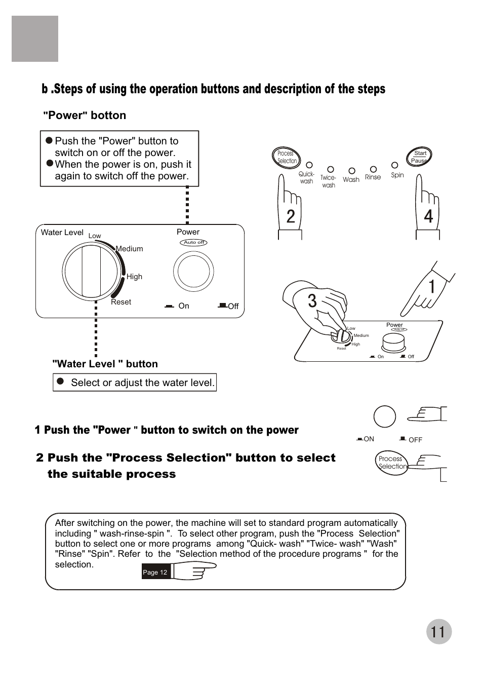 Power, Botton, 1 push the "power | haier XQB60-68 User Manual | Page 13 / 19