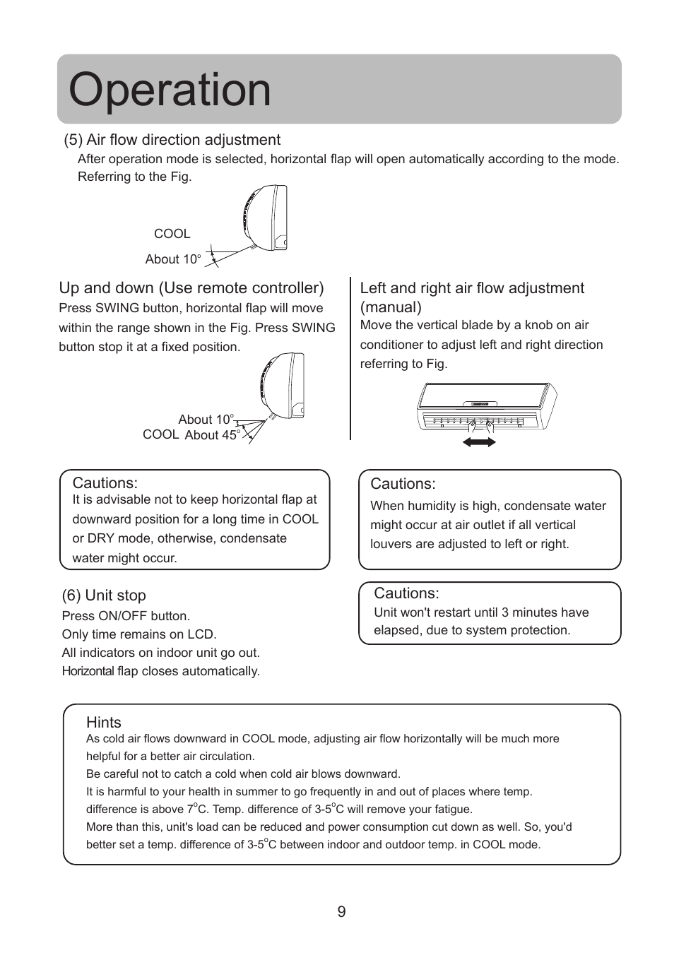 Operation, Up and down (use remote controller) | haier 0010518526 User Manual | Page 10 / 18