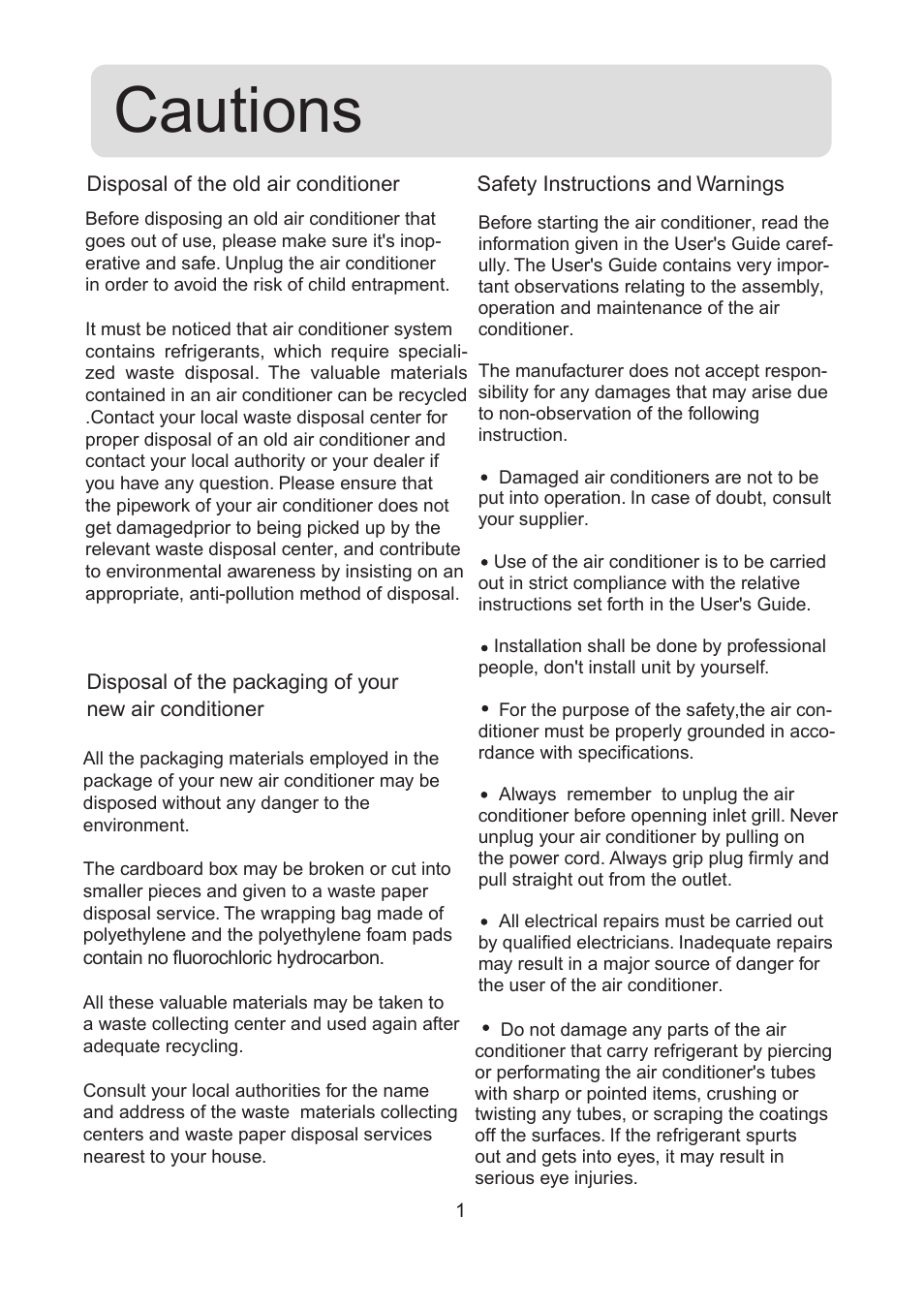 Cautions | haier 0010518526 User Manual | Page 2 / 18