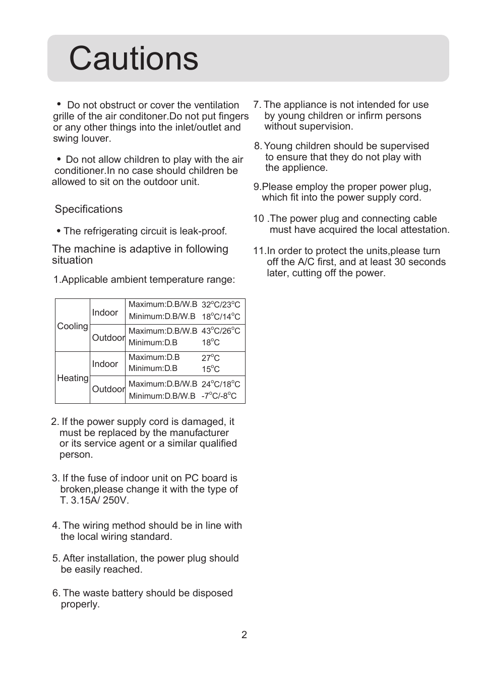 Cautions | haier 0010518526 User Manual | Page 3 / 18