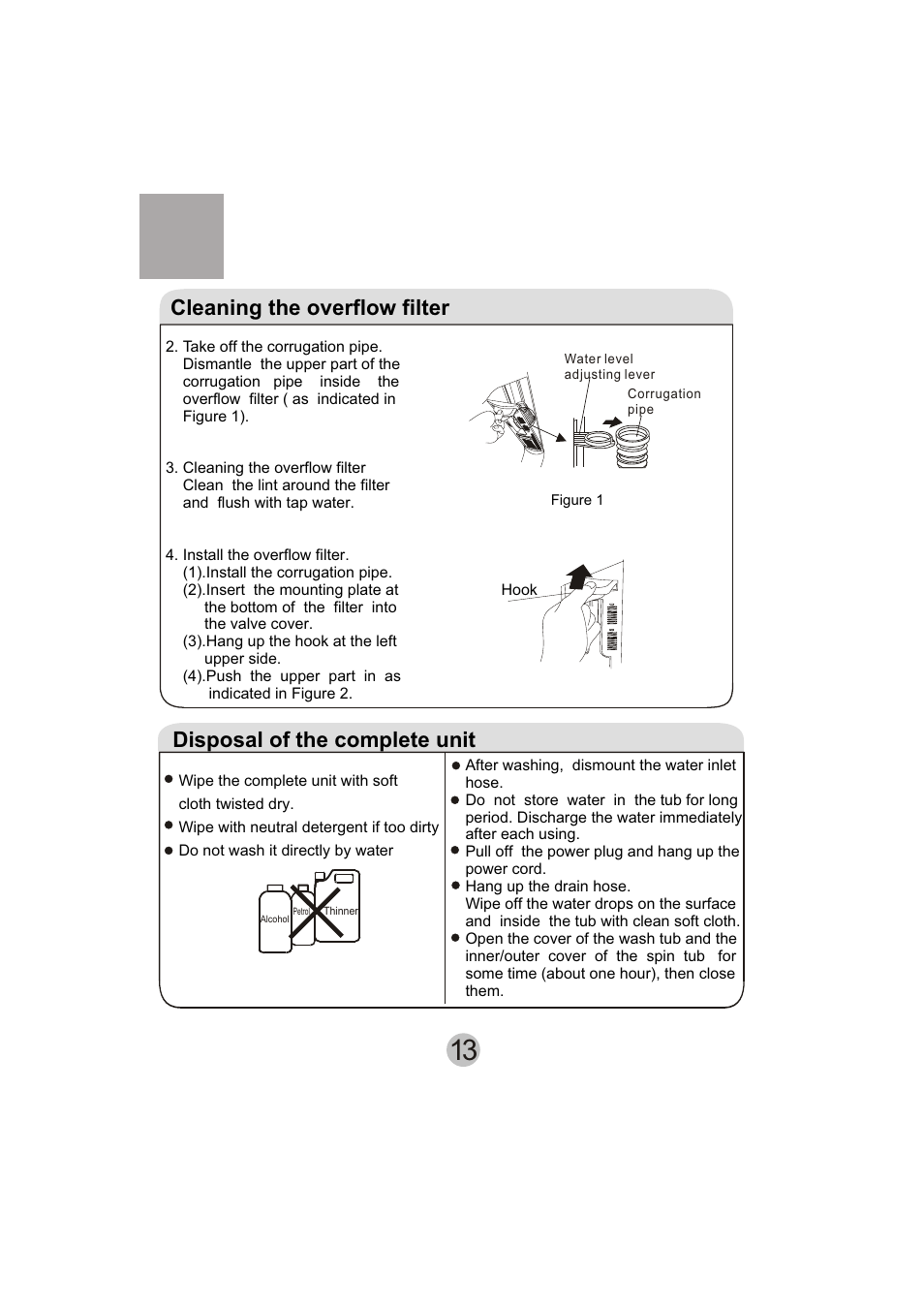 Cleaning the overflow filter, Disposal of the complete unit | haier HWM130-113S User Manual | Page 15 / 18