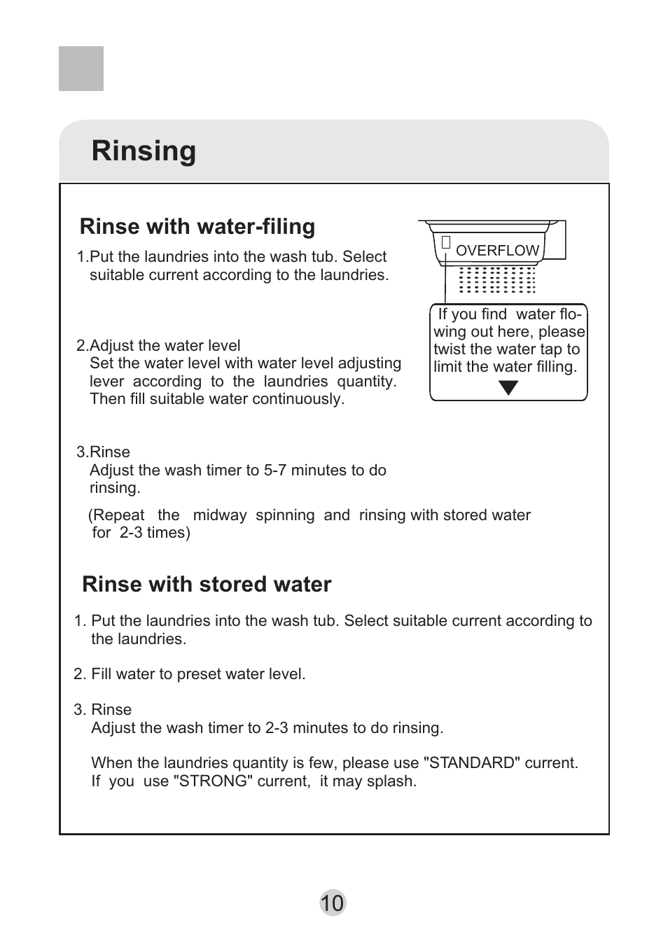 Rinsing, Rinse with stored water rinse with water-filing | haier HWM130-0523S User Manual | Page 12 / 19