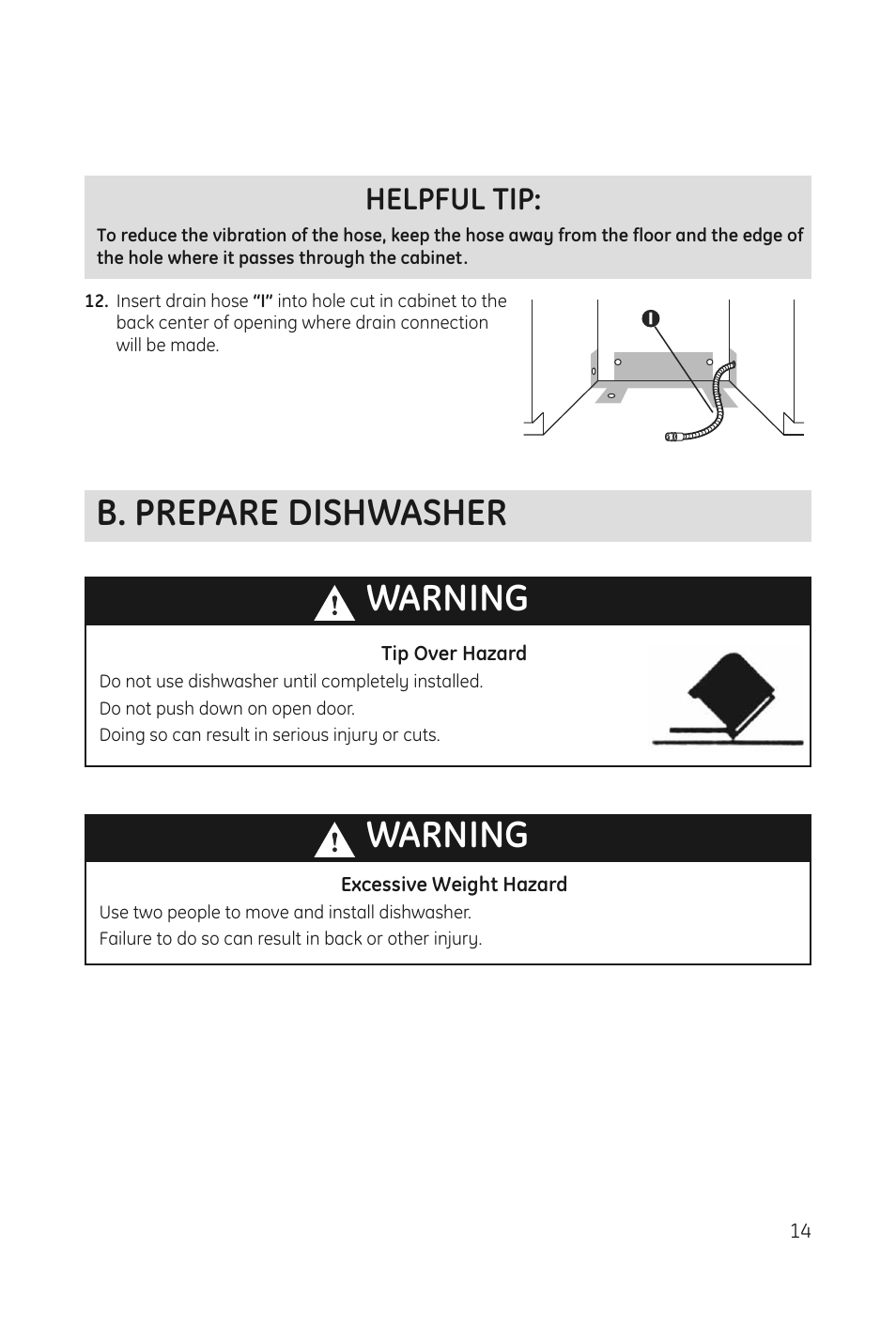 Warning b. prepare dishwasher warning, Helpful tip | haier DWL3025 User Manual | Page 15 / 28