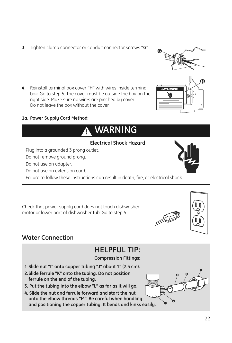 Warning, Helpful tip, Water connection | haier DWL3025 User Manual | Page 23 / 28