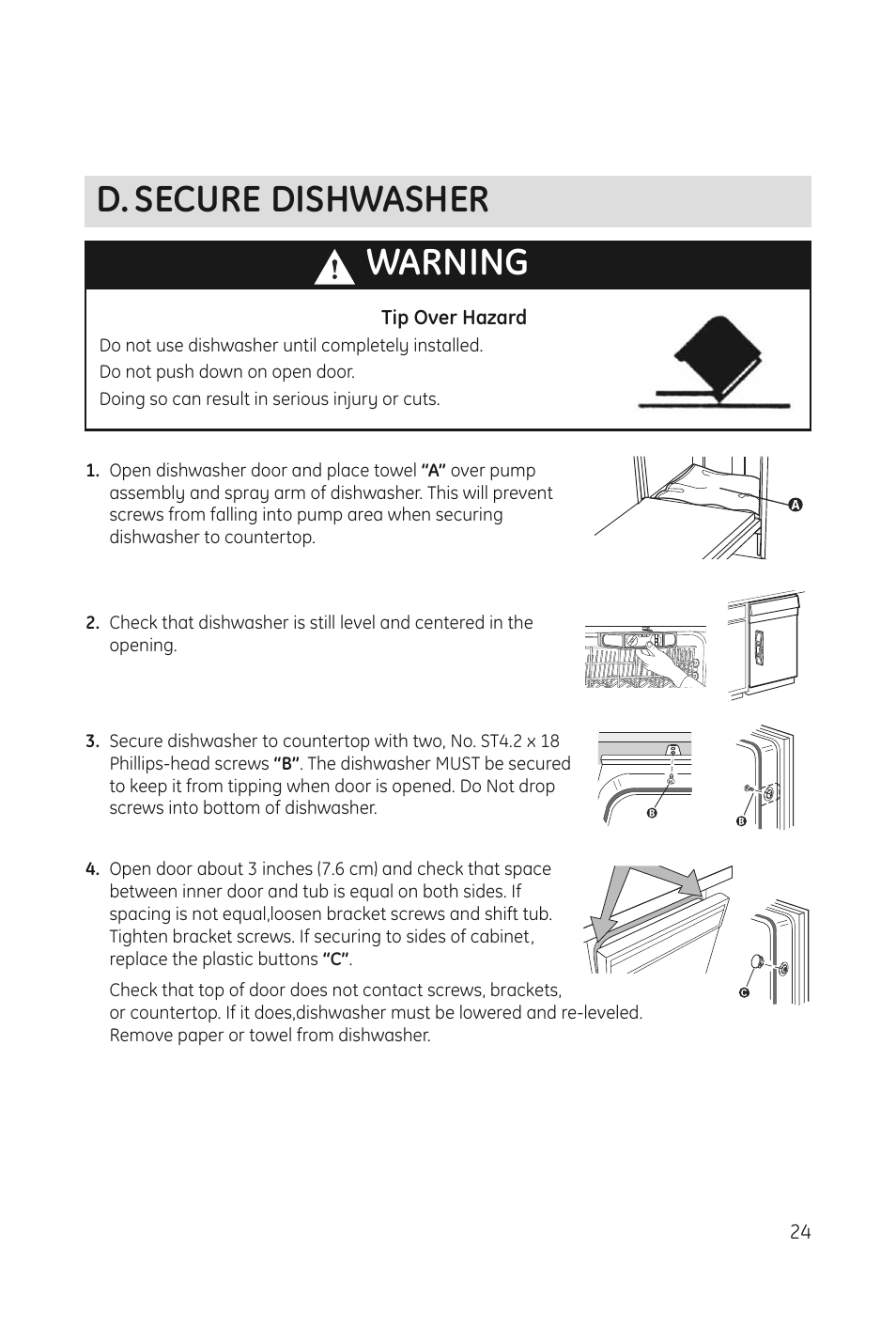 Warning, D. secure dishwasher | haier DWL3025 User Manual | Page 25 / 28