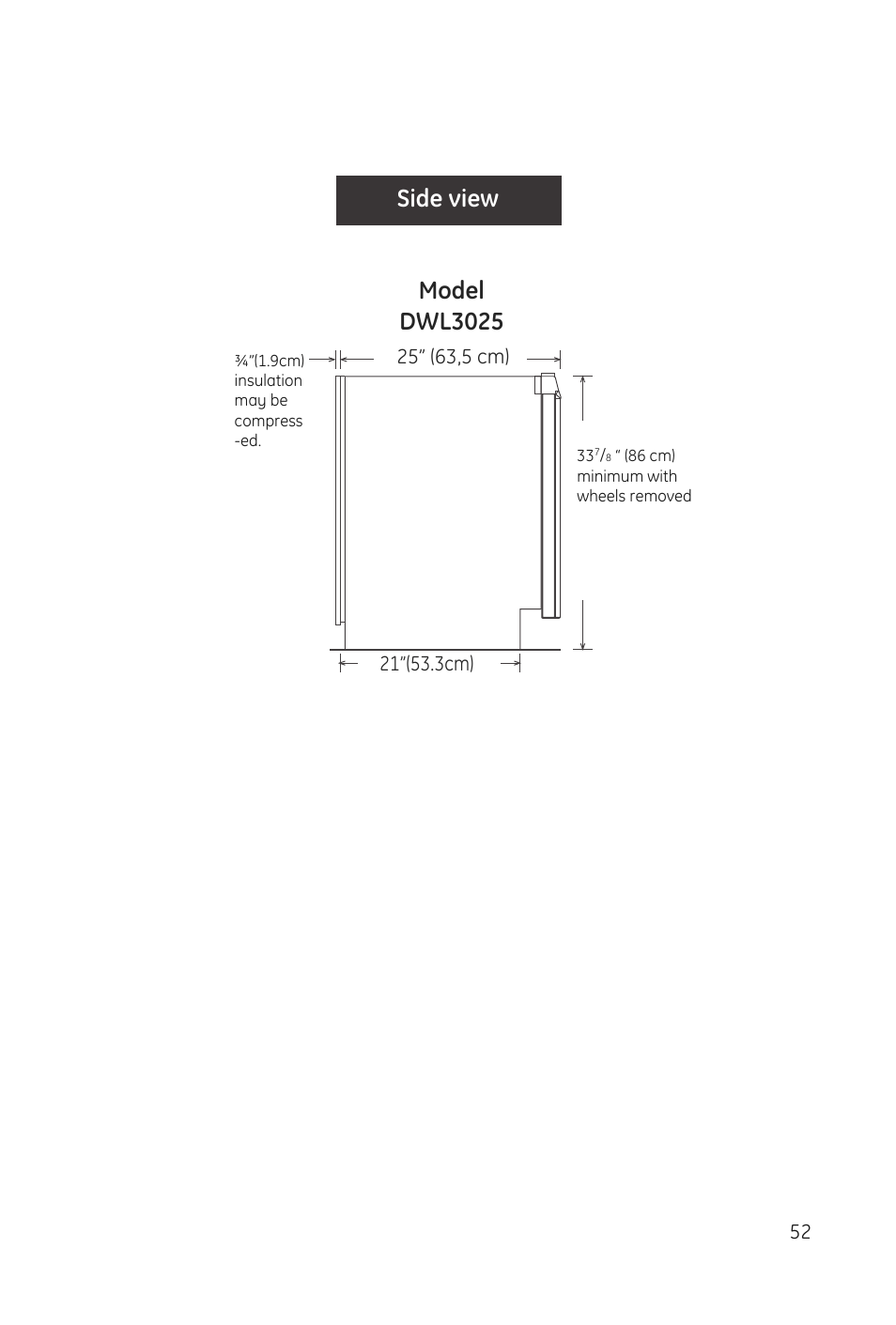 Side view model dwl3025 | haier DWL3025 User Manual | Page 27 / 28