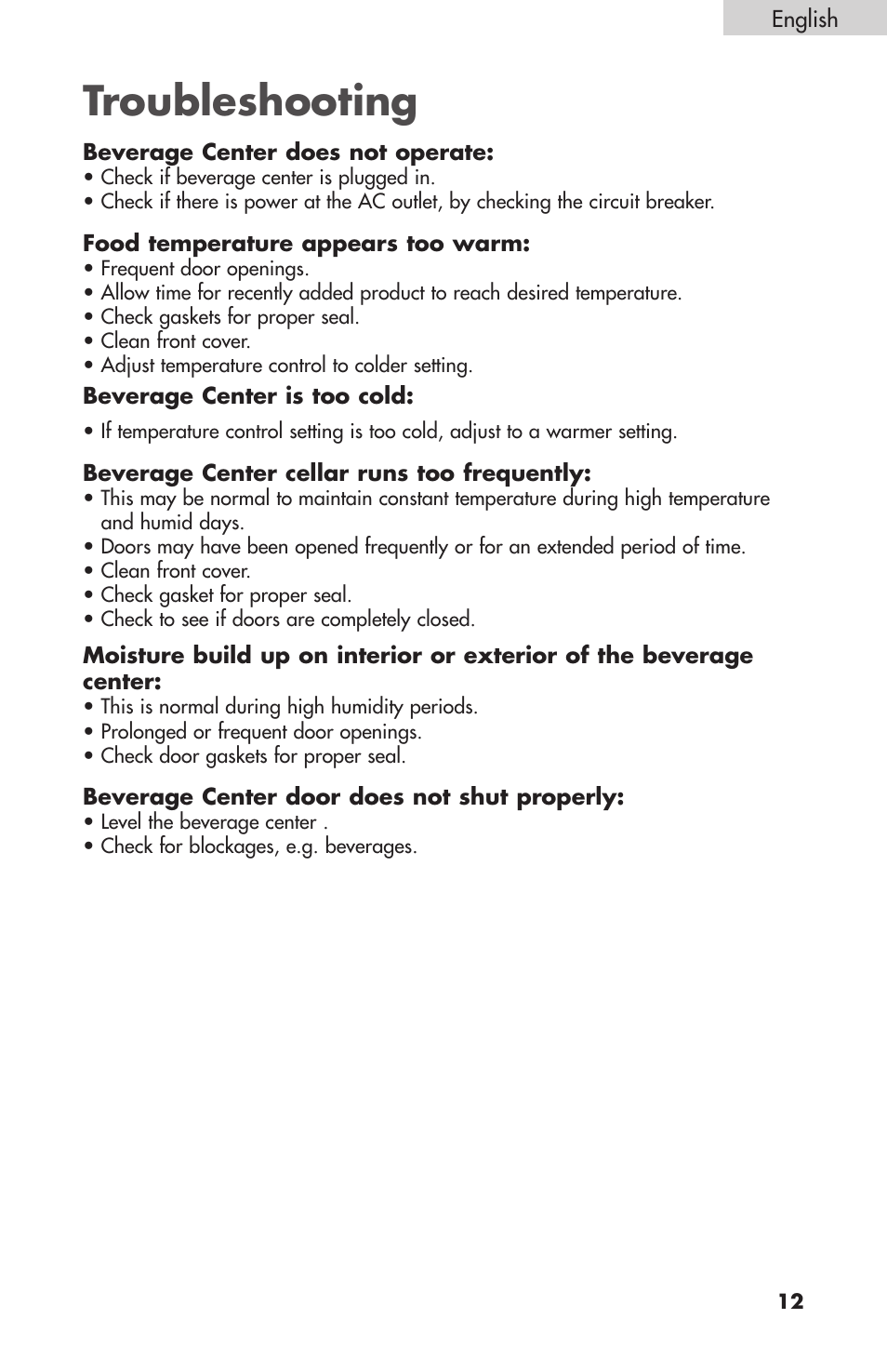 Troubleshooting | haier BC100GS User Manual | Page 13 / 44