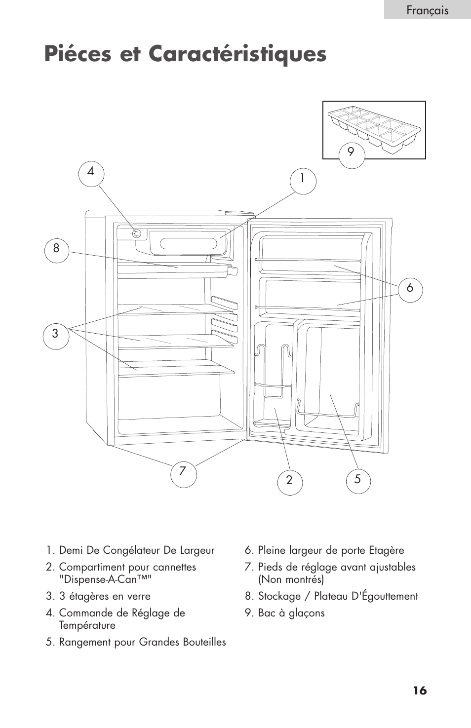 Piéces et caractéristiques, Français | haier BC100GS User Manual | Page 17 / 44