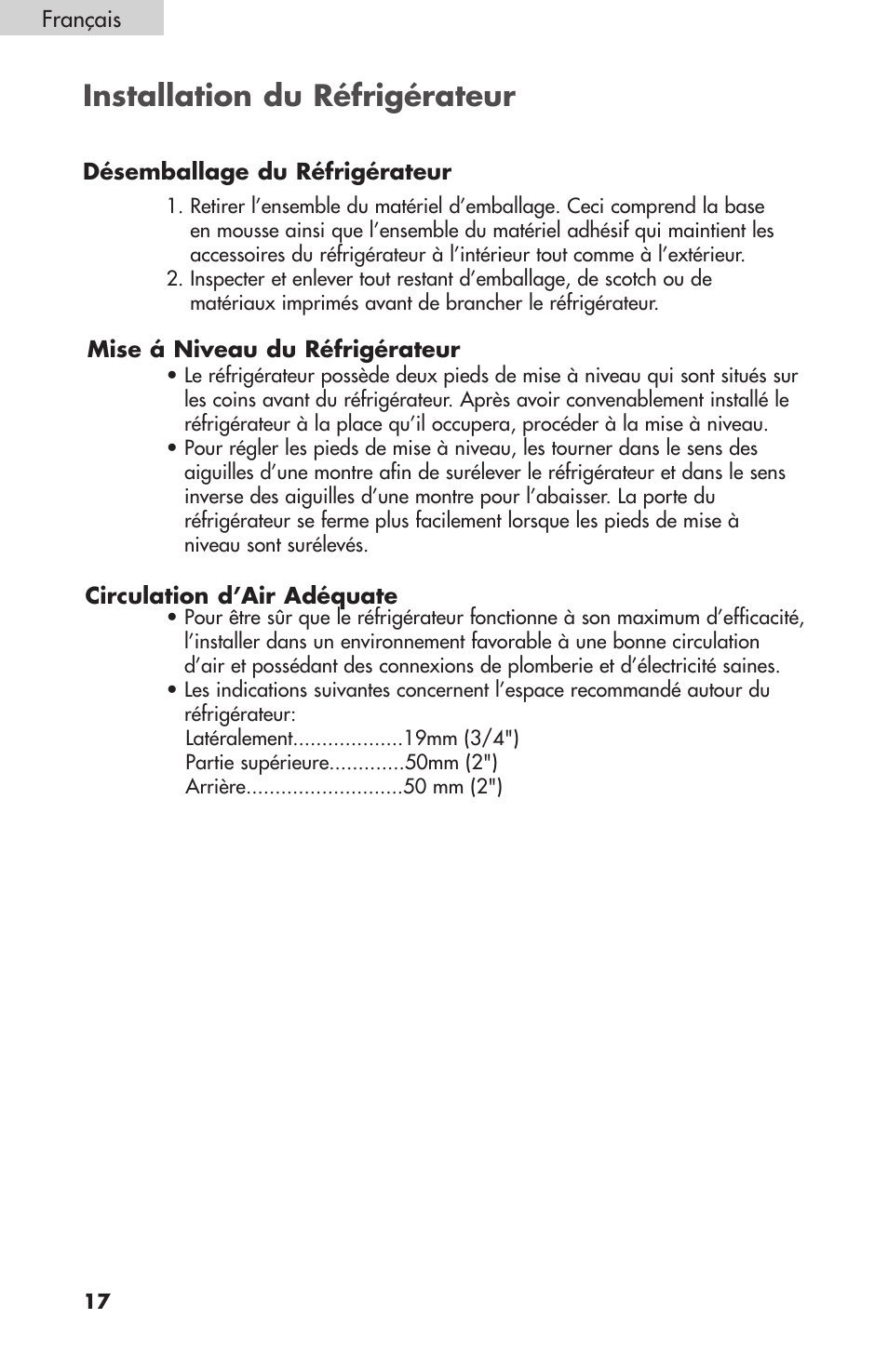 Installation du réfrigérateur | haier BC100GS User Manual | Page 18 / 44