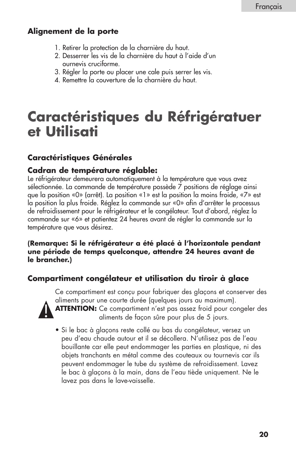 Caractéristiques du réfrigératuer et utilisati | haier BC100GS User Manual | Page 21 / 44