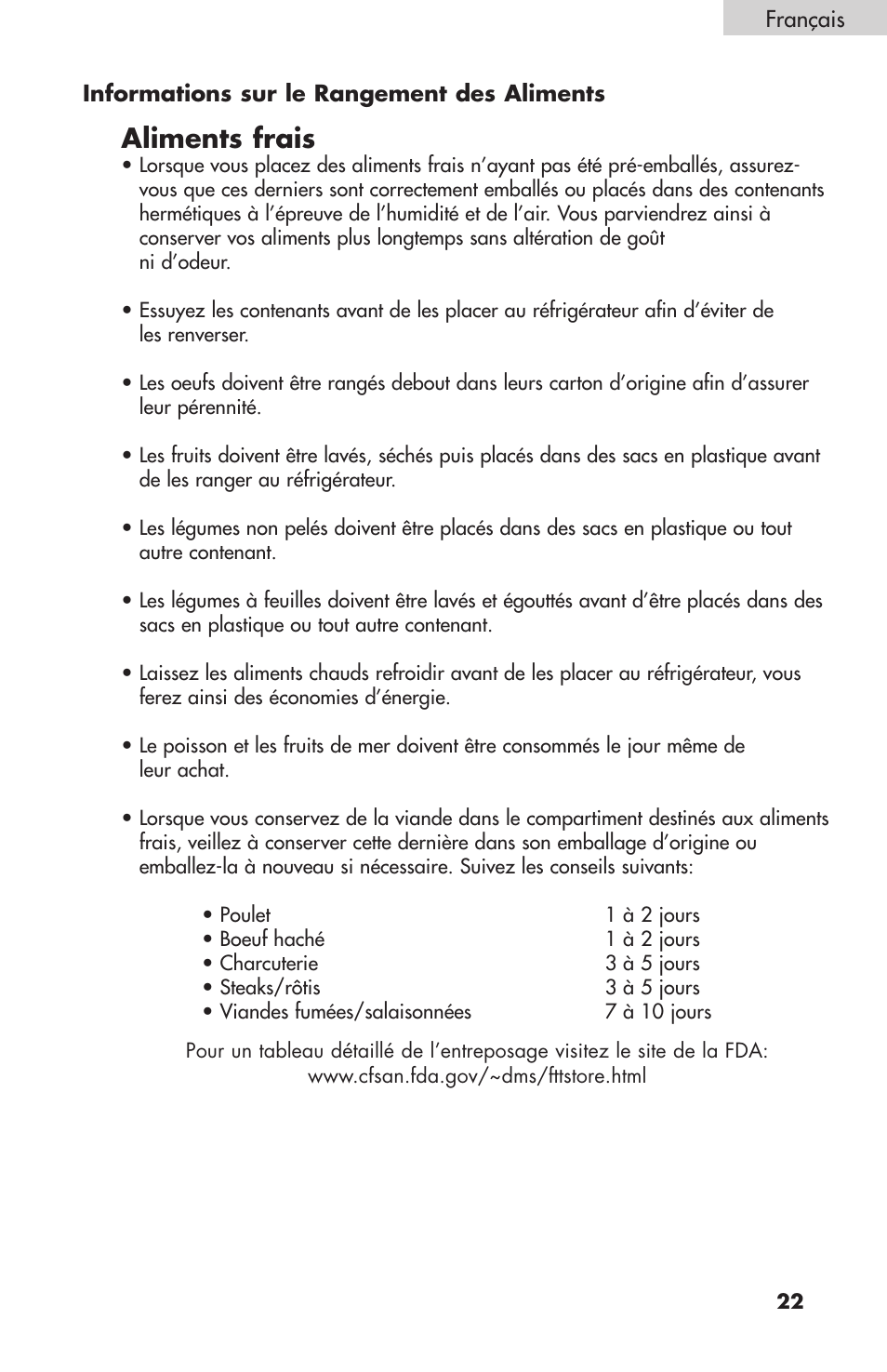 Aliments frais | haier BC100GS User Manual | Page 23 / 44