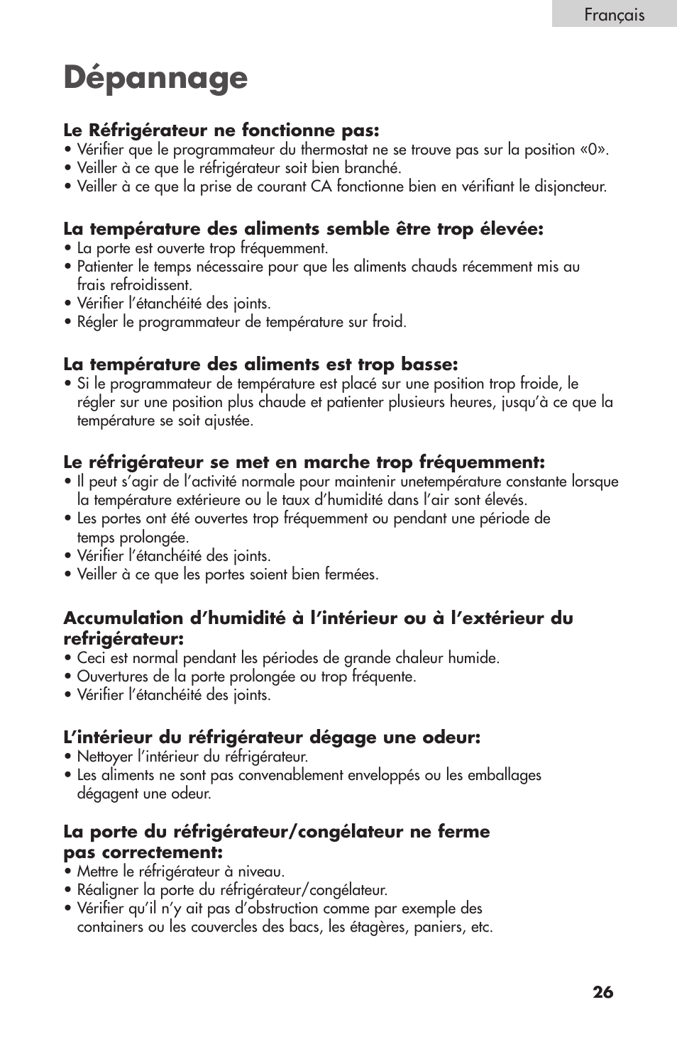 Dépannage | haier BC100GS User Manual | Page 27 / 44